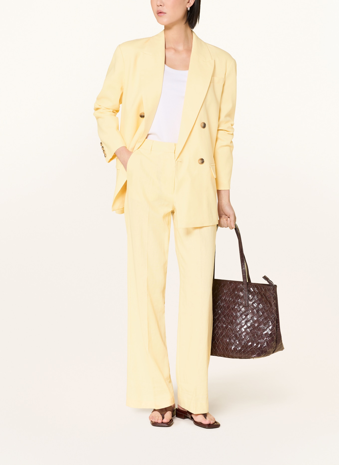 SELECTED Femme Pantalon Marlene en lin: JAUNE CLAIR