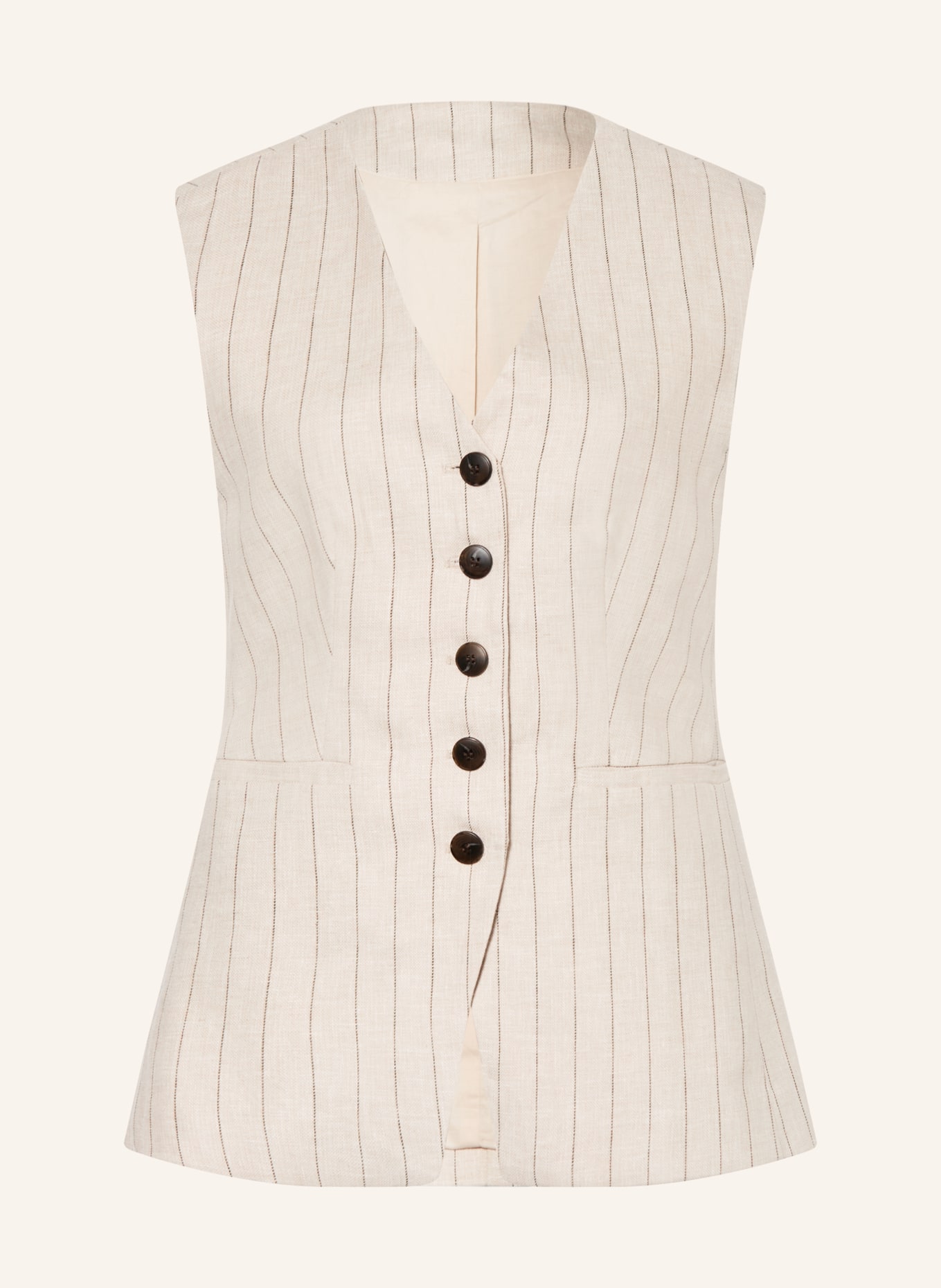 SELECTED Blazer vest with linen: BEIGE / DARK BROWN