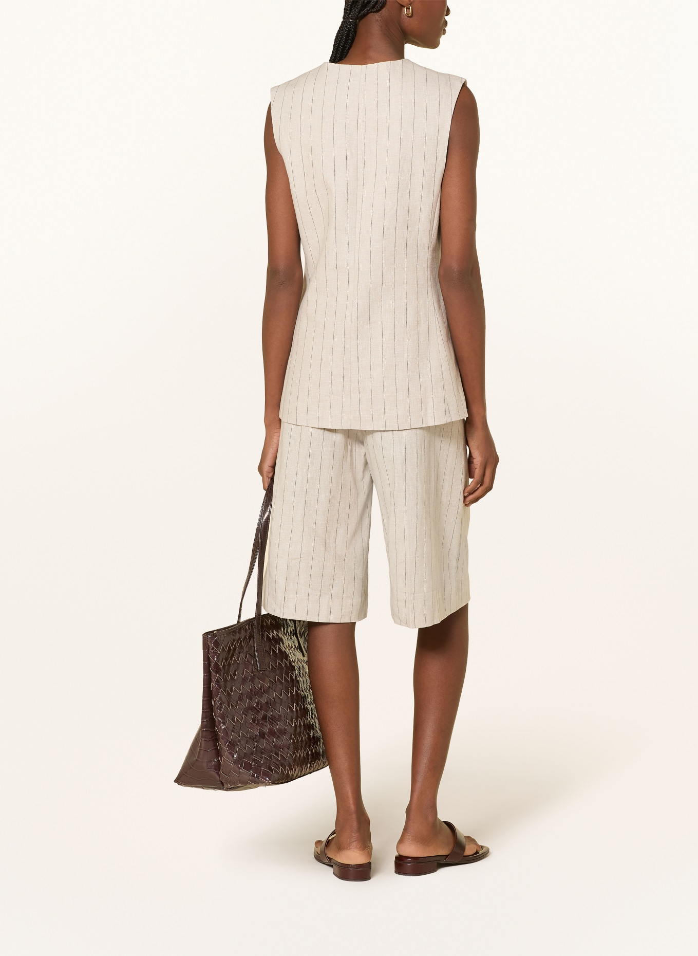 SELECTED Blazer vest with linen: BEIGE / DARK BROWN