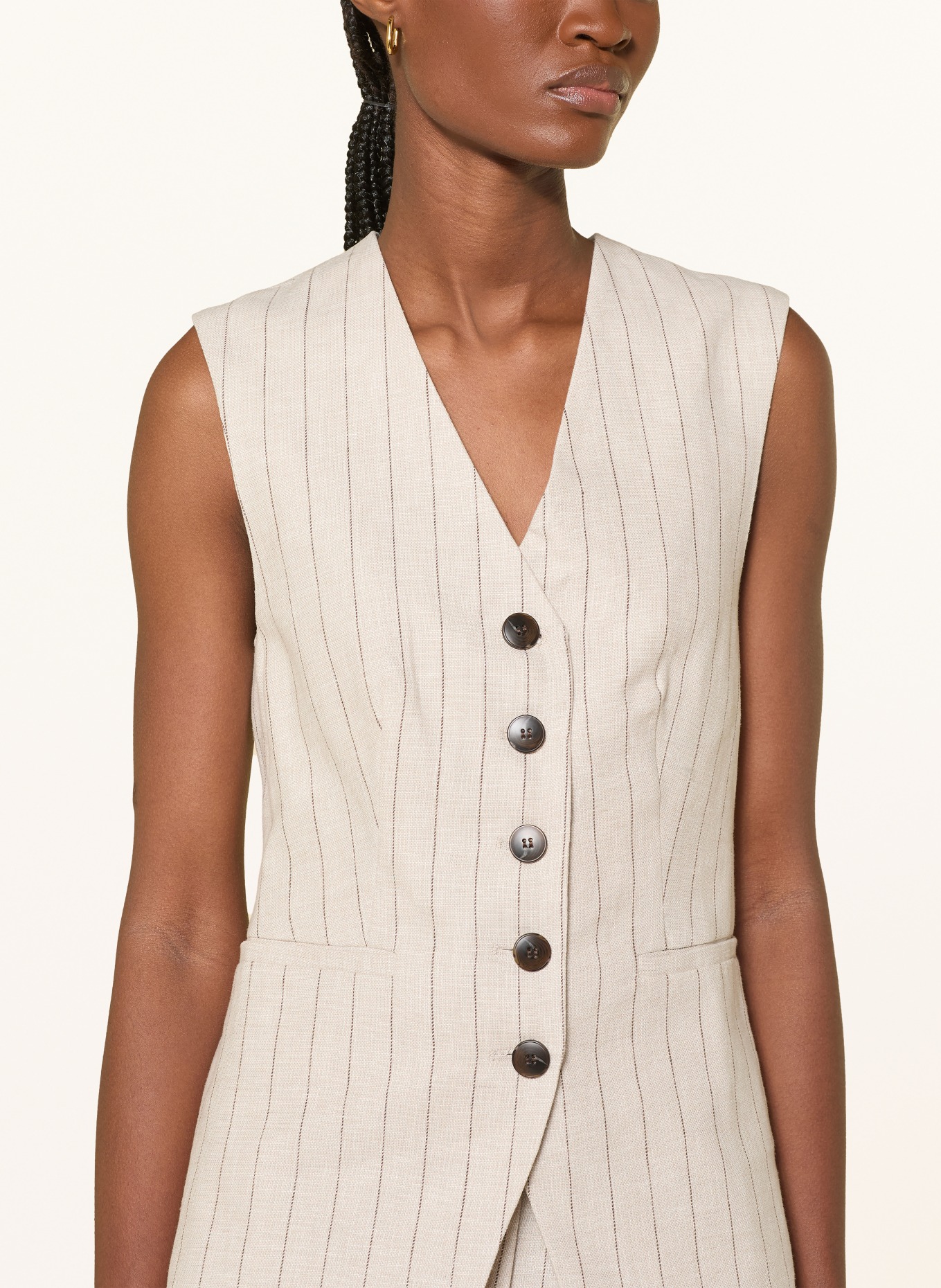 SELECTED Blazer vest with linen: BEIGE / DARK BROWN