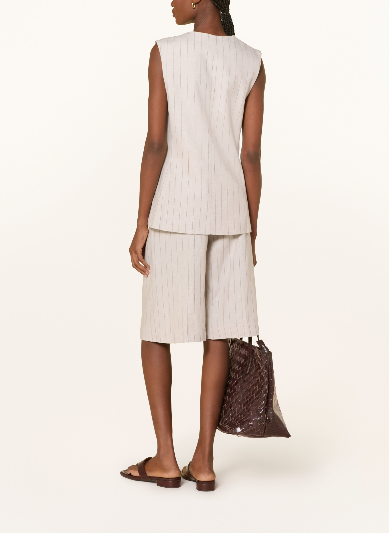 SELECTED Femme Bermuda's met linnen: BEIGE / MARRON FONCÉ
