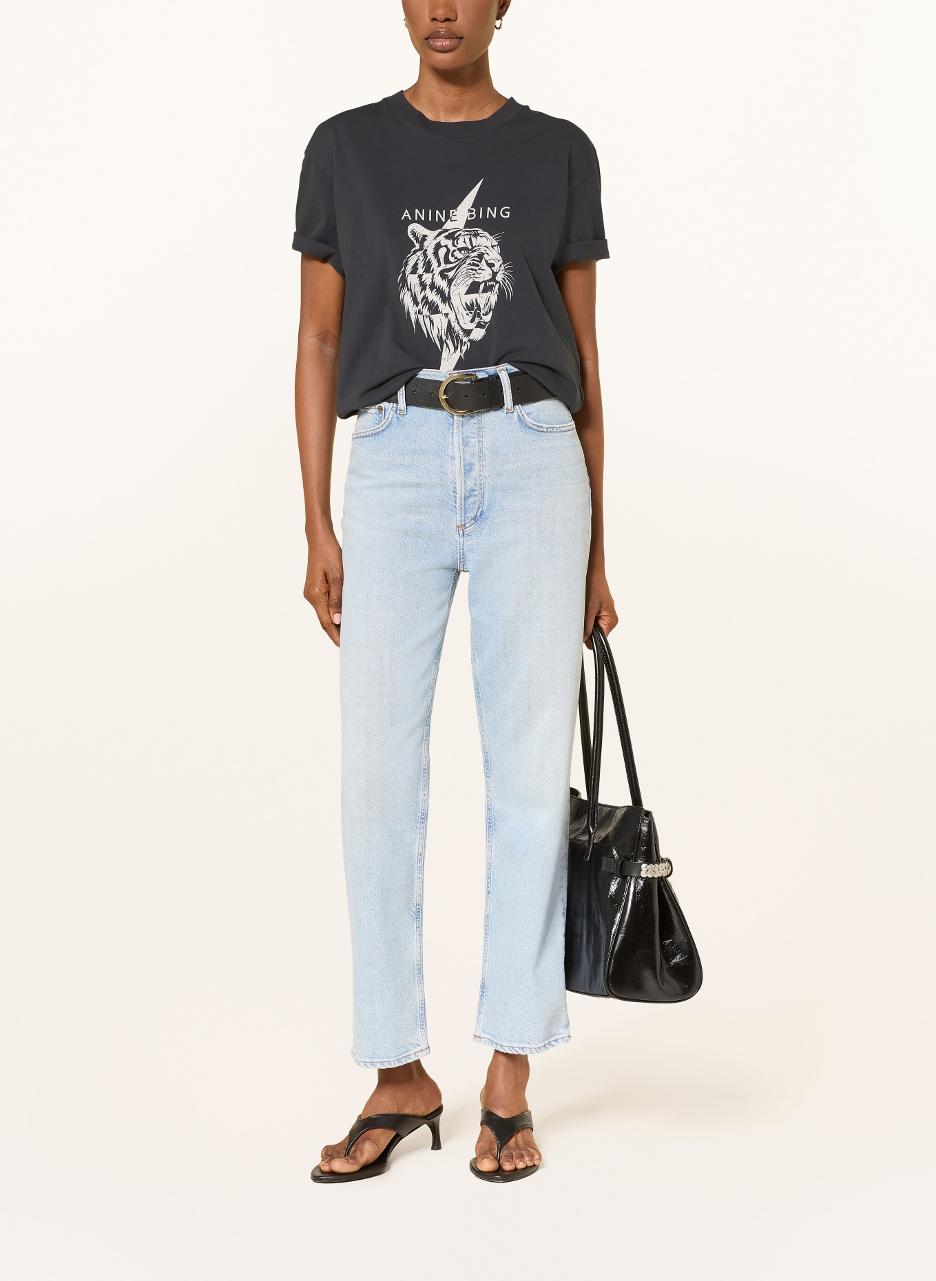 ANINE BING T-shirt WAGNER TEE TIGER: ZWART / ECRU