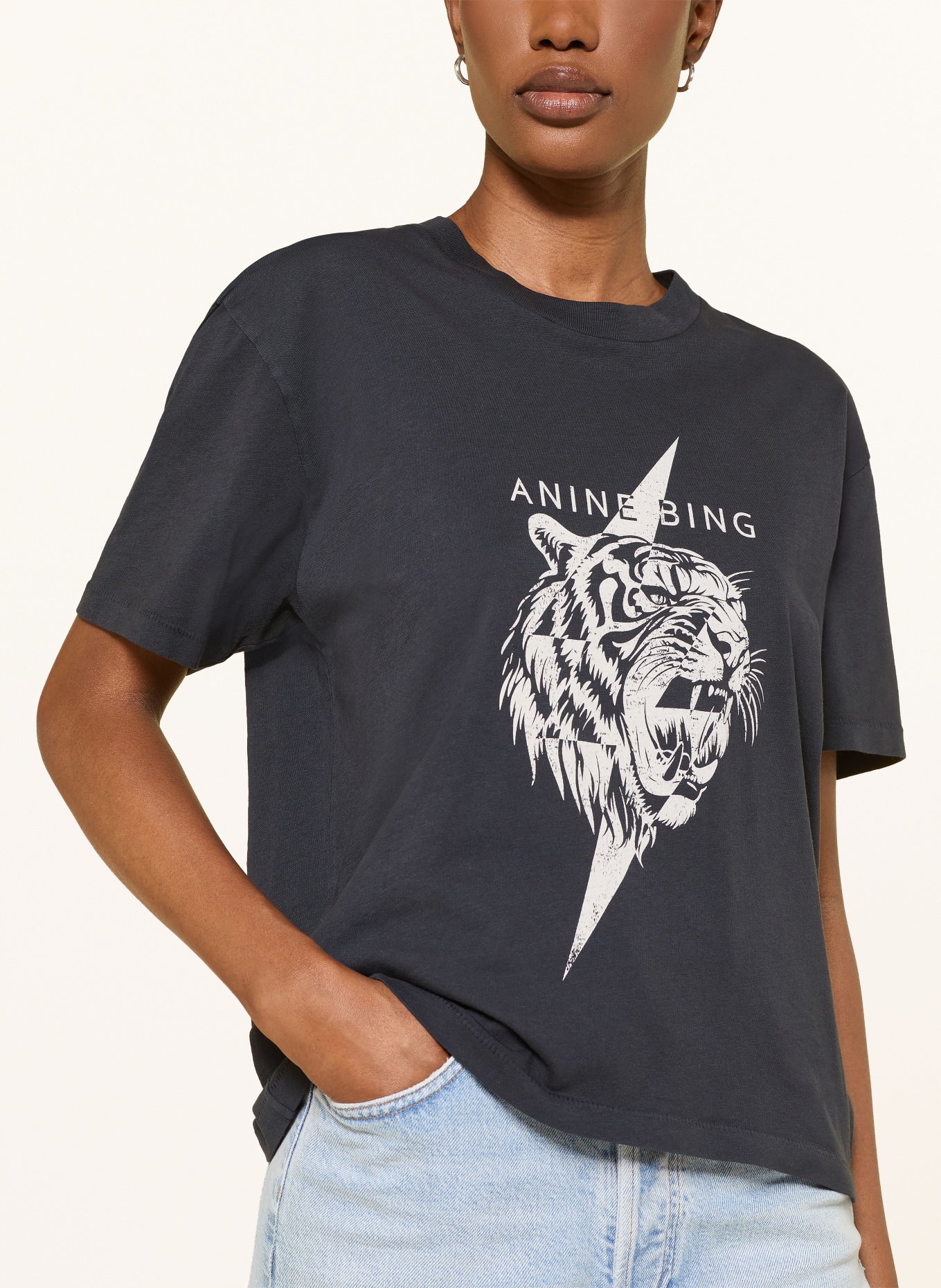 ANINE BING T-shirt WAGNER TEE TIGER: ZWART / ECRU