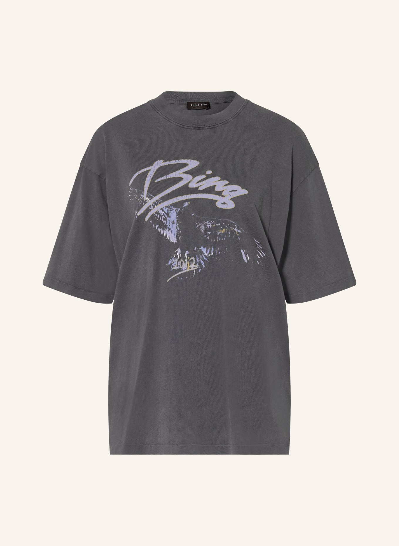 ANINE BING T-shirt KENT TEE EAGLE: GRIJS / GEEL / LICHTBLAUW