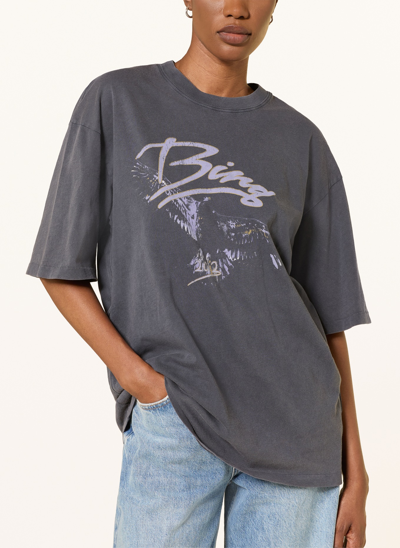 ANINE BING T-shirt KENT TEE EAGLE: GRIJS / GEEL / LICHTBLAUW
