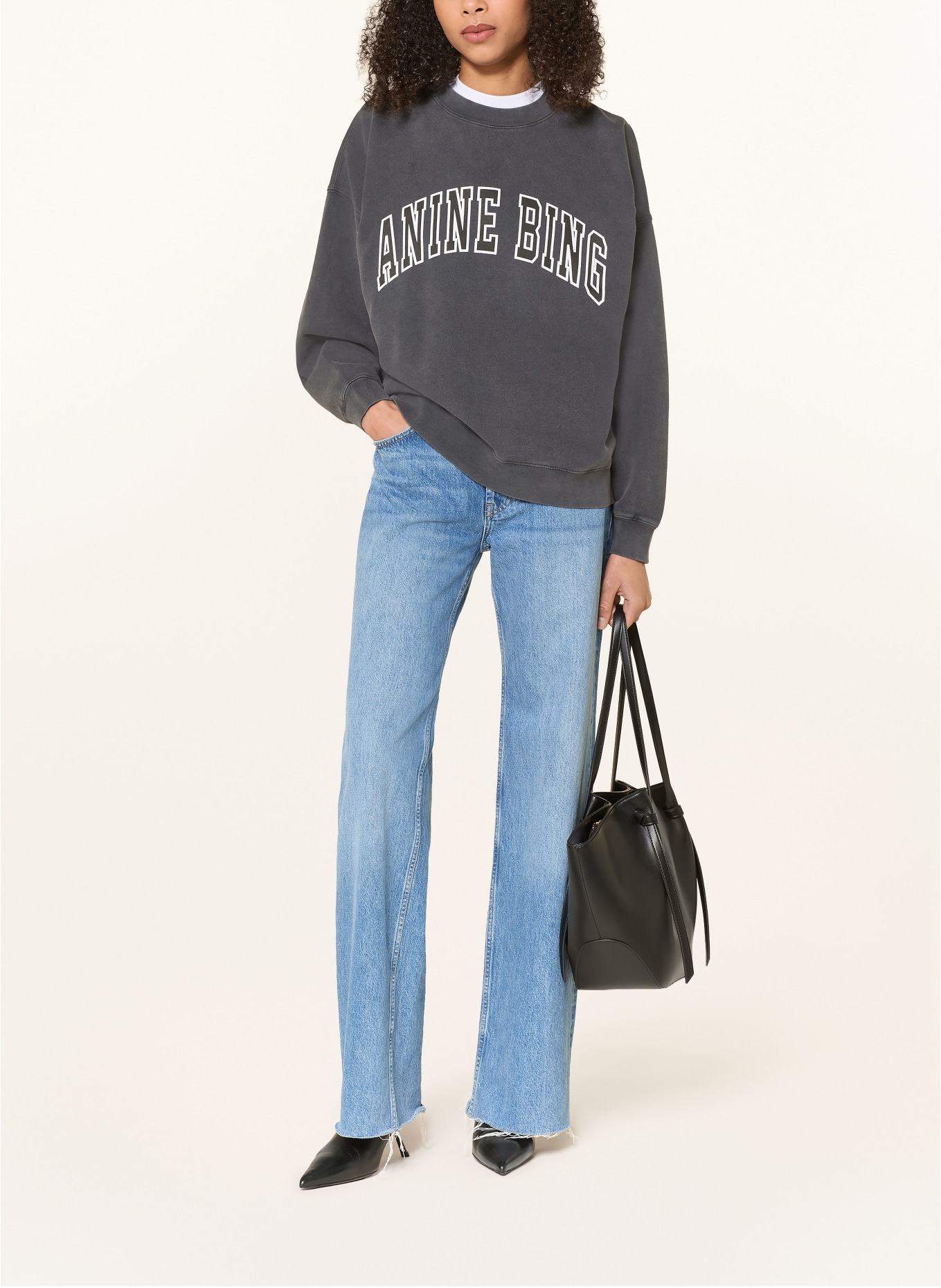 ANINE BING Sweat-shirt MILES: GRIS FONCÉ / BLANC