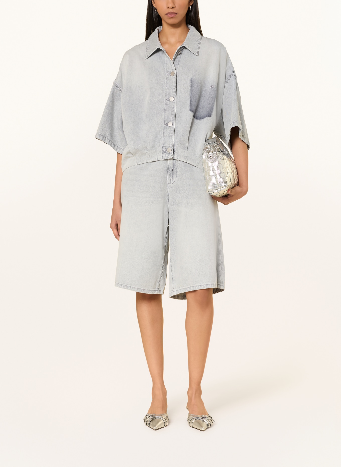 ELIAS RUMELIS CELESTE denim jacket with 3/4 sleeves: 1130 marble grey
