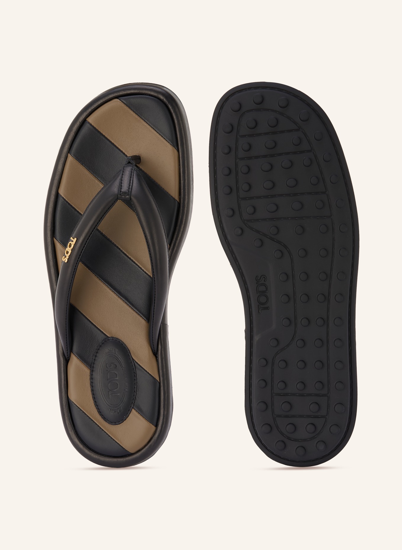 TOD'S Zehentrenner GOMMA: SCHWARZ / CREME / KHAKI