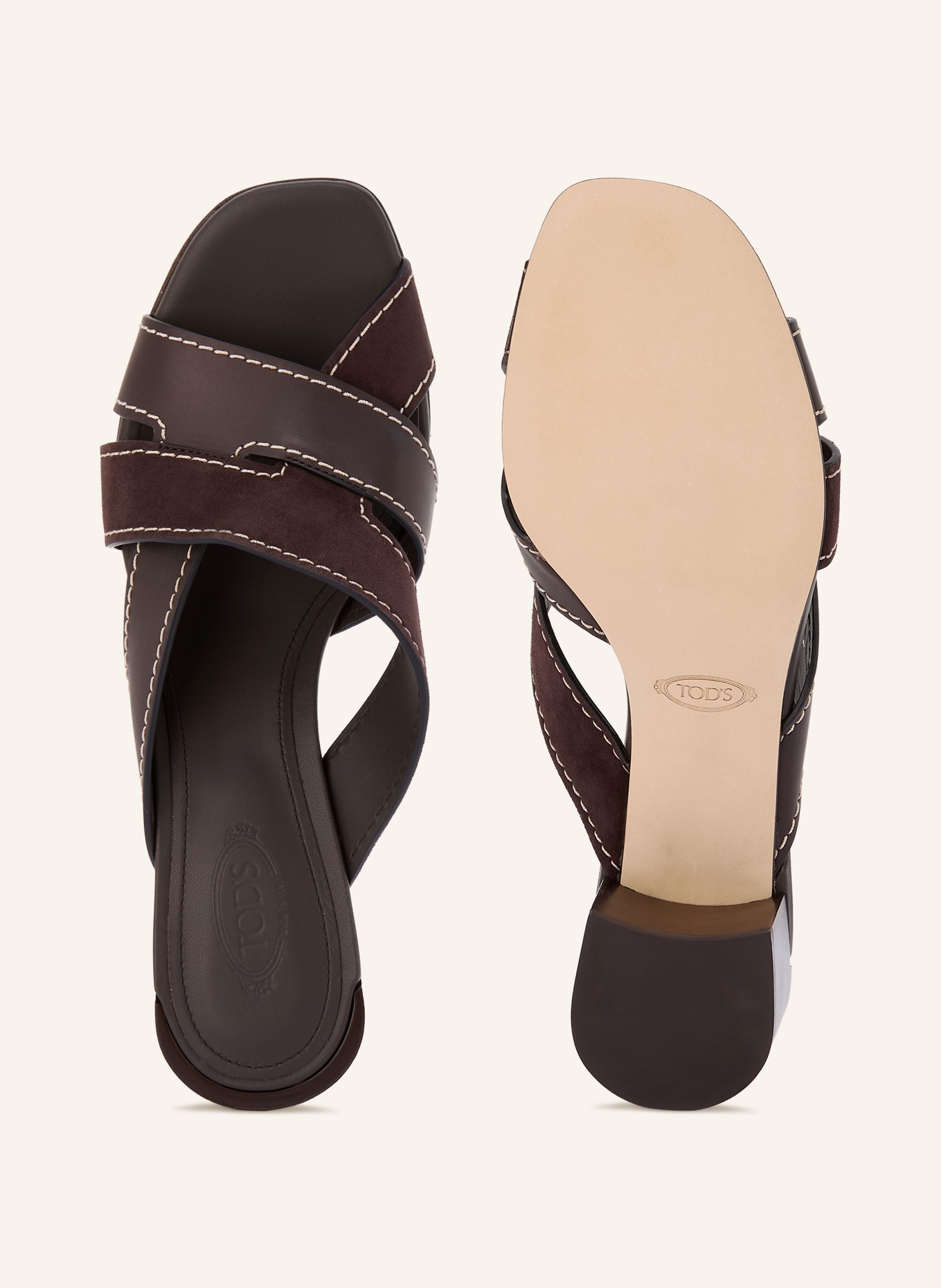 TOD'S Mules: MARRON FONCÉ / ECRU