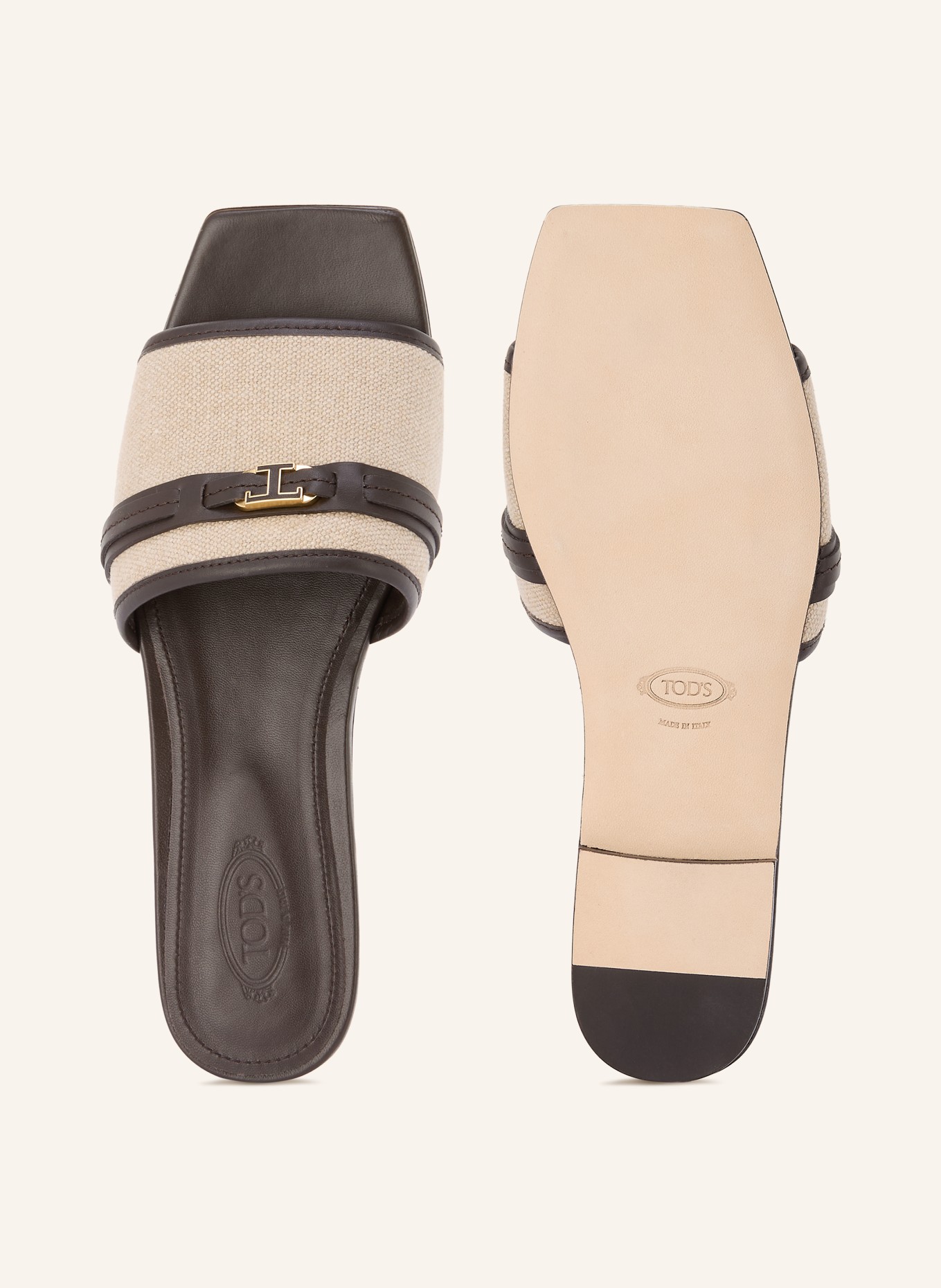 TOD'S slippers: BEIGE / GOUD / MARRON FONCÉ