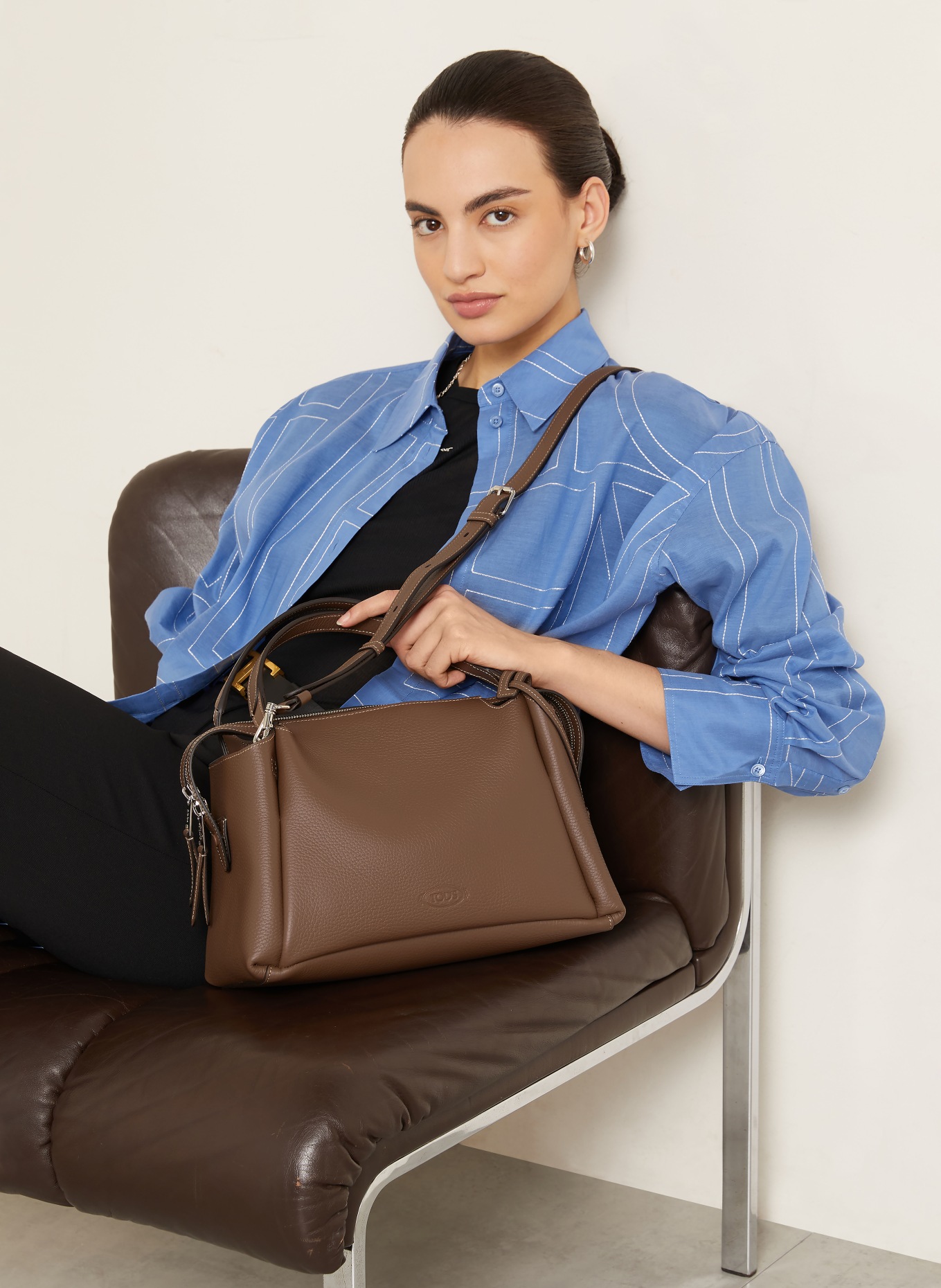 TOD'S Handtas BAULETTO MEDIUM: TAUPE / ZILVER