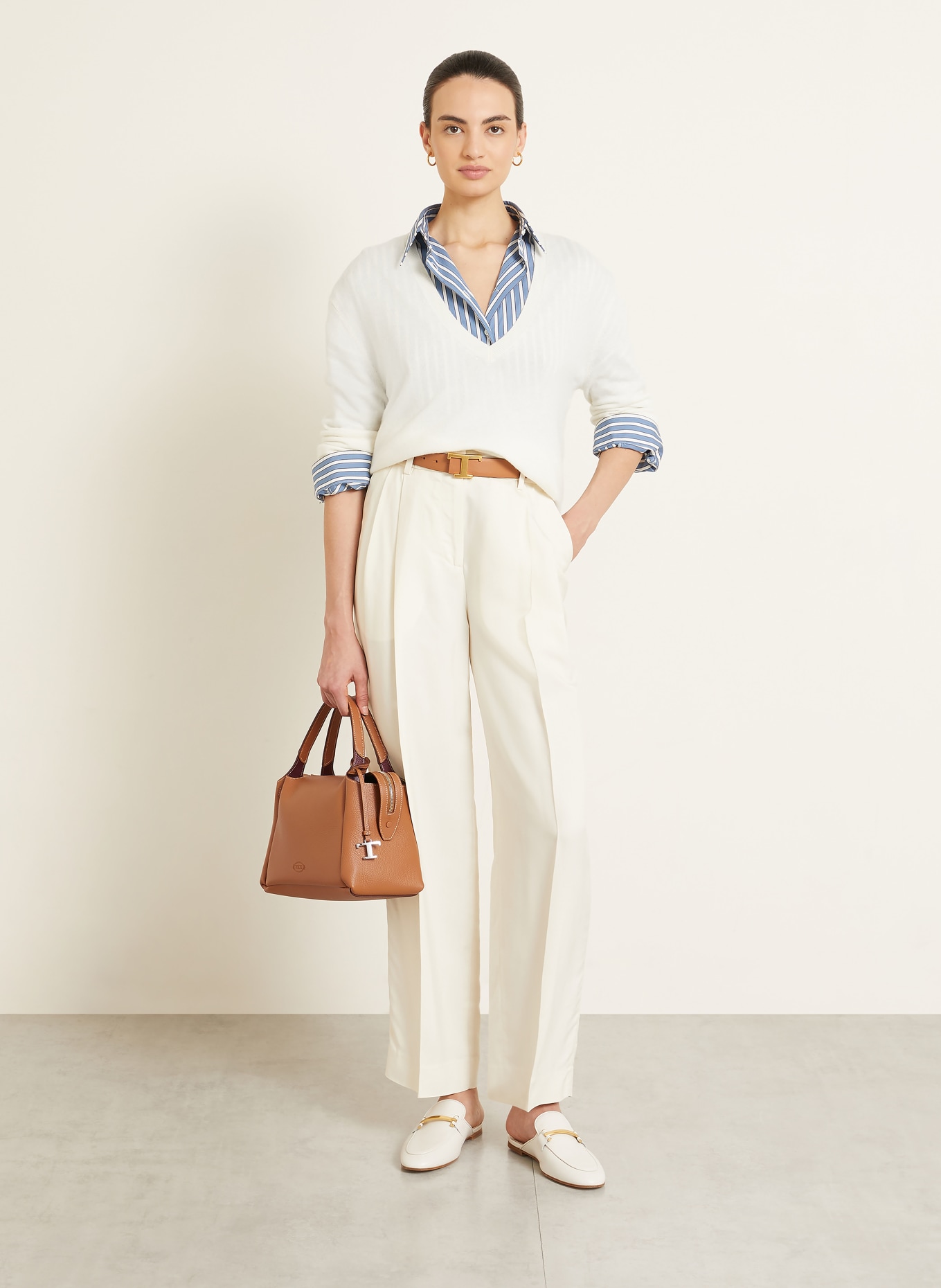 TOD'S Handtas BAULETTO MEDIUM: CAMEL / ZILVER