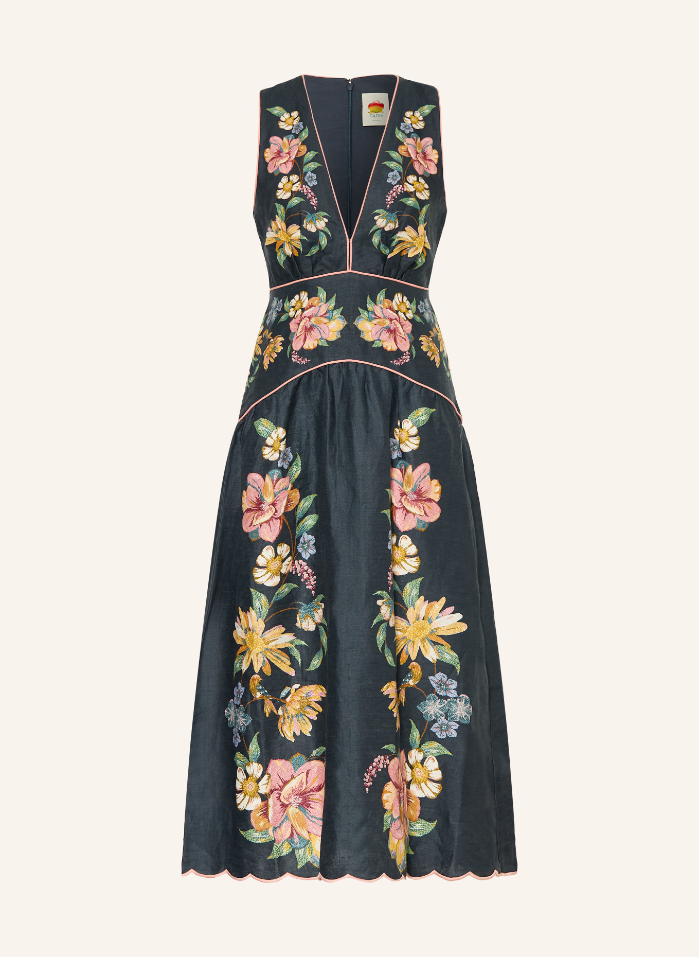 FARM RIO Sukienka z lnu MAIRA: GRANATOWY / JASNOCZERWONY / ZIELONY