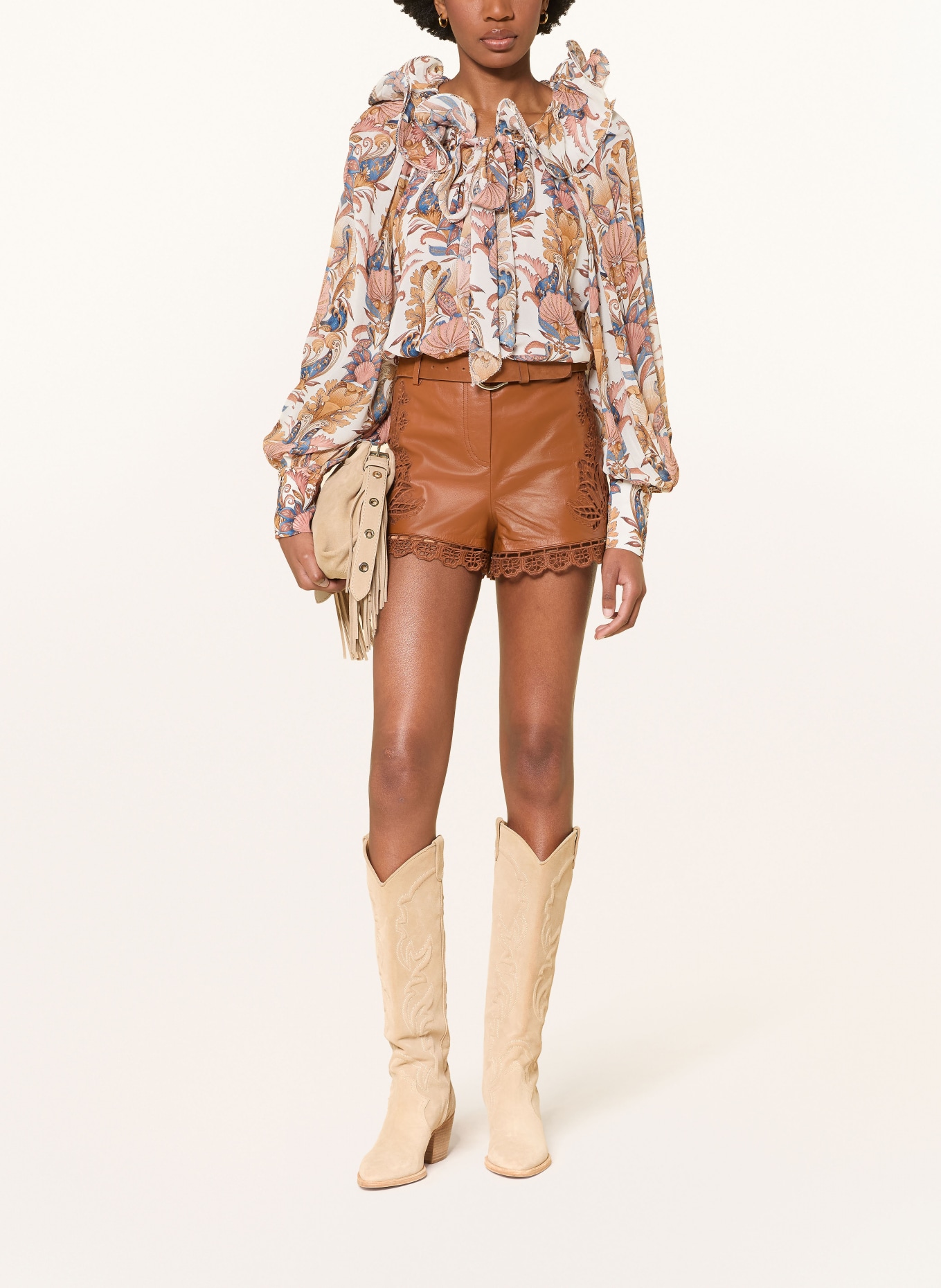 FARM RIO Short en cuir RICHILIEU avec dentelle: MARRON