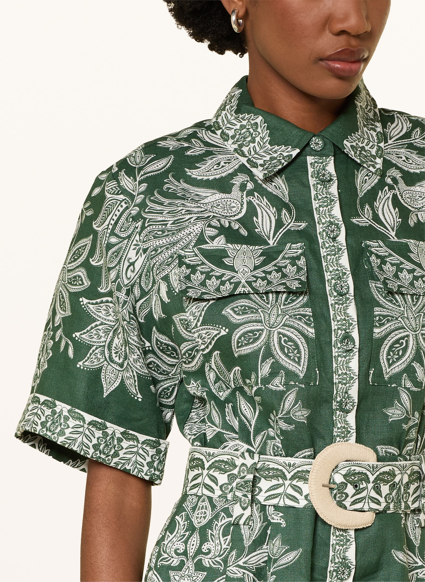 FARM RIO Jumpsuit MIRANDA van linnen: DONKERGROEN / WIT