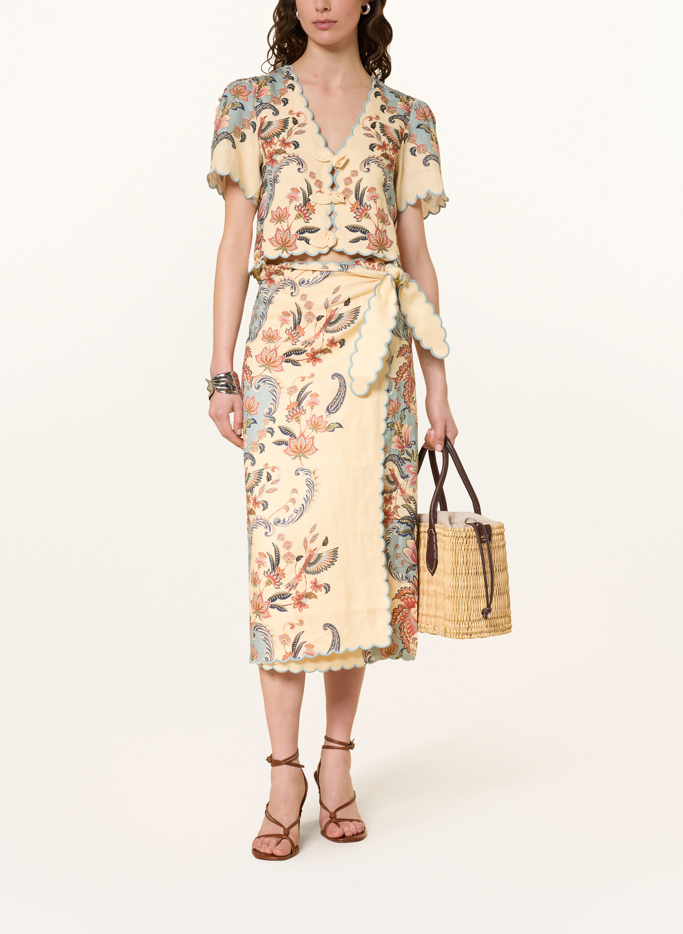 FARM RIO Linnen overhemd: LICHTGEEL / LICHTORANJE / TURQUOISE