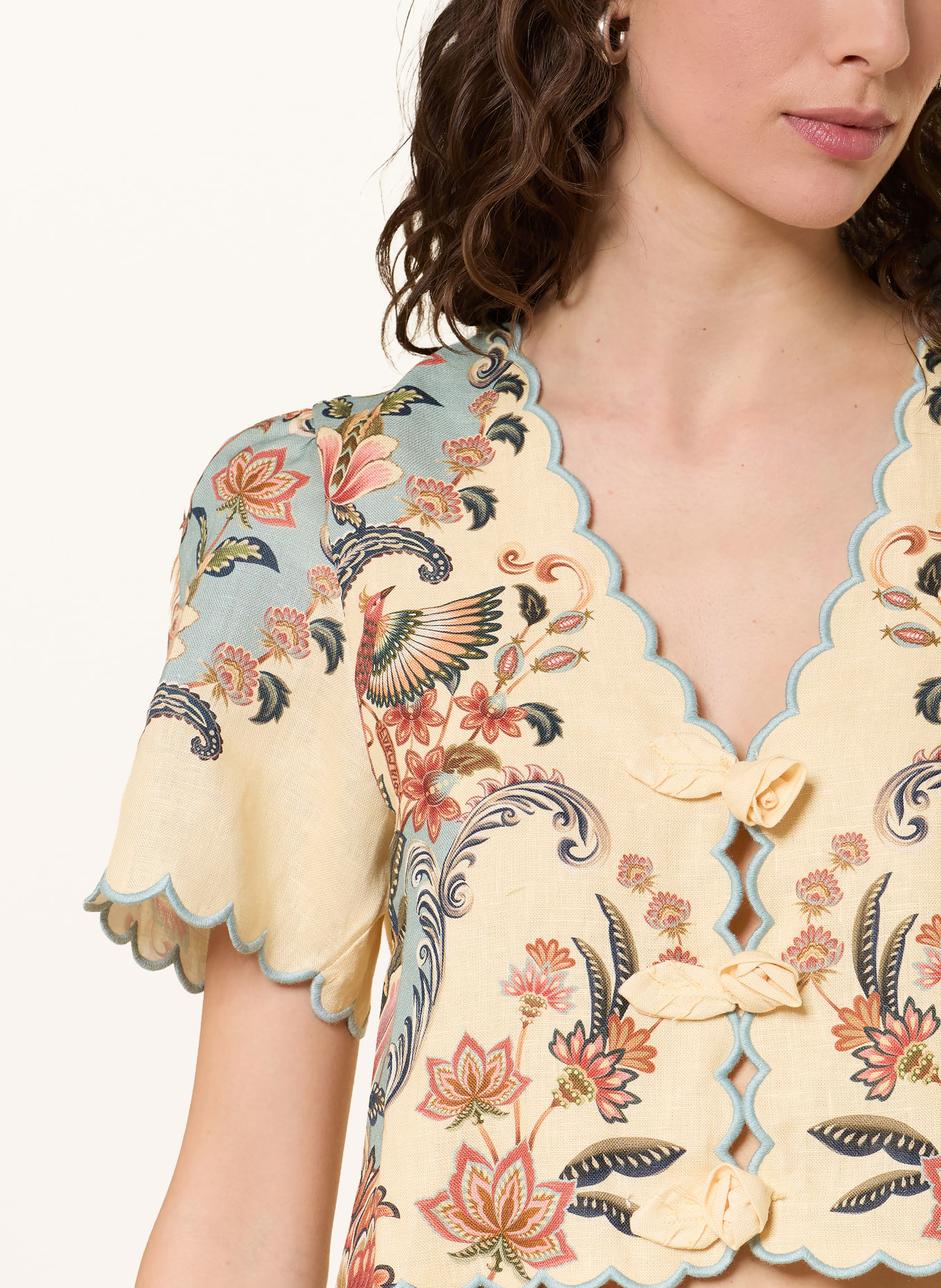 FARM RIO Linnen overhemd: LICHTGEEL / LICHTORANJE / TURQUOISE