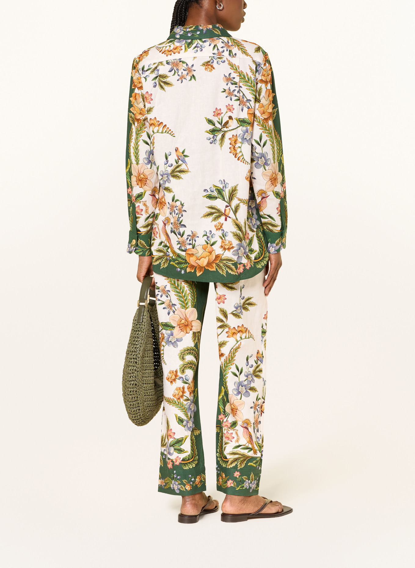 FARM RIO Overhemdblouse NATURE SAND met linnen: ECRU / DONKERORANJE / DONKERGROEN