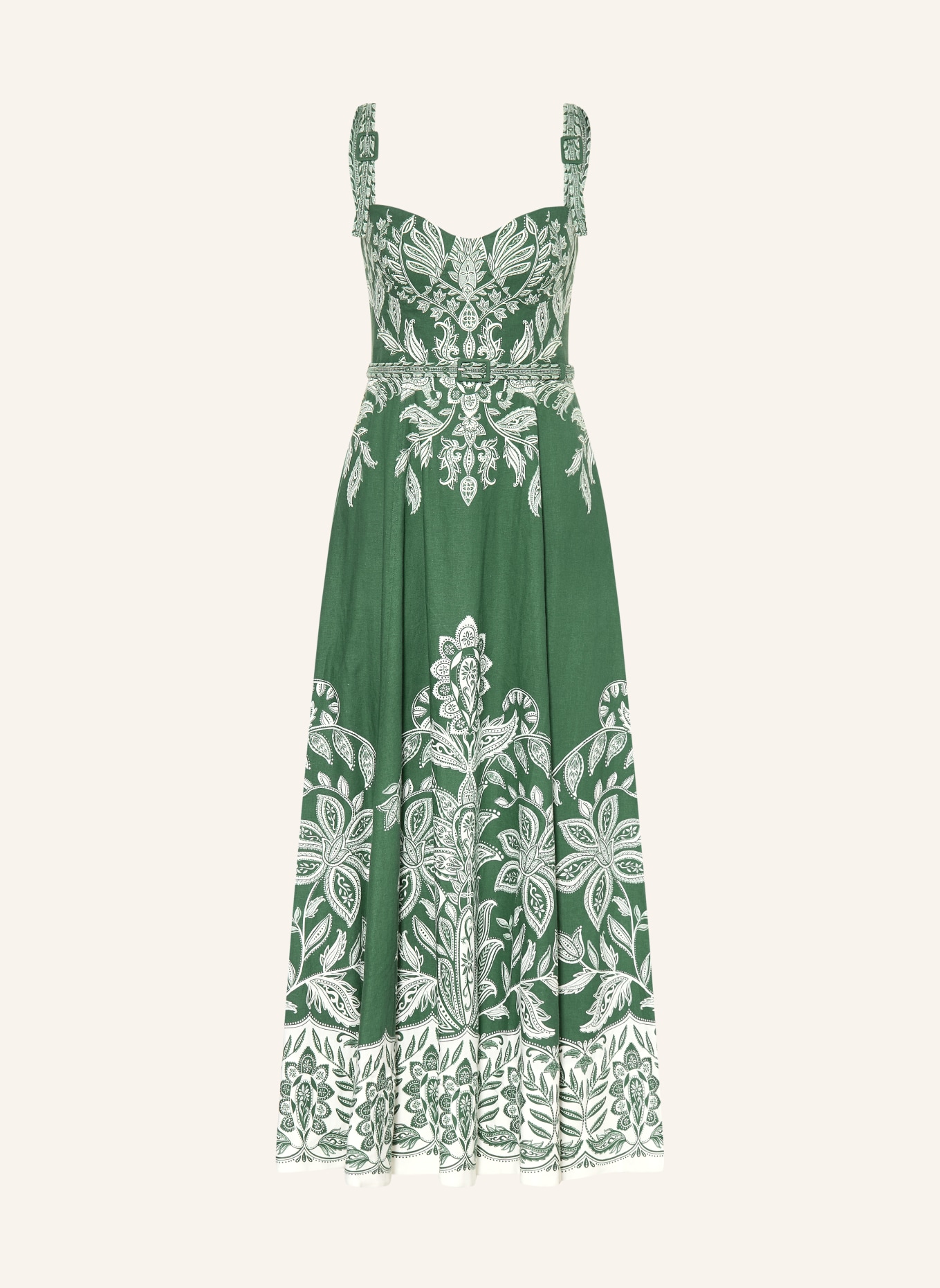 FARM RIO Jurk MIRANDA van linnen: DONKERGROEN / WIT