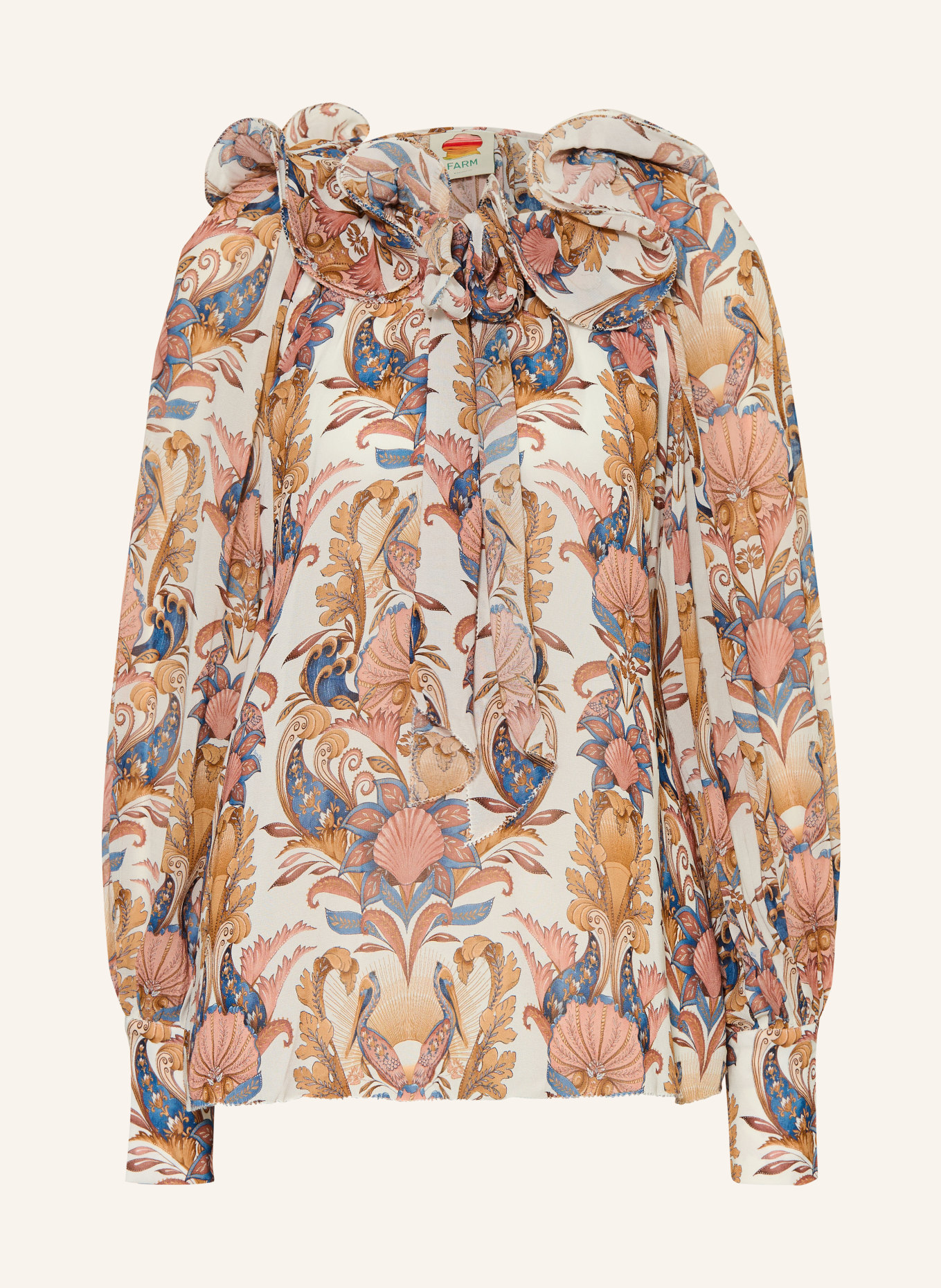 FARM RIO SEA GARDEN bow blouse: CREAM / DUSKY PINK / BLUE