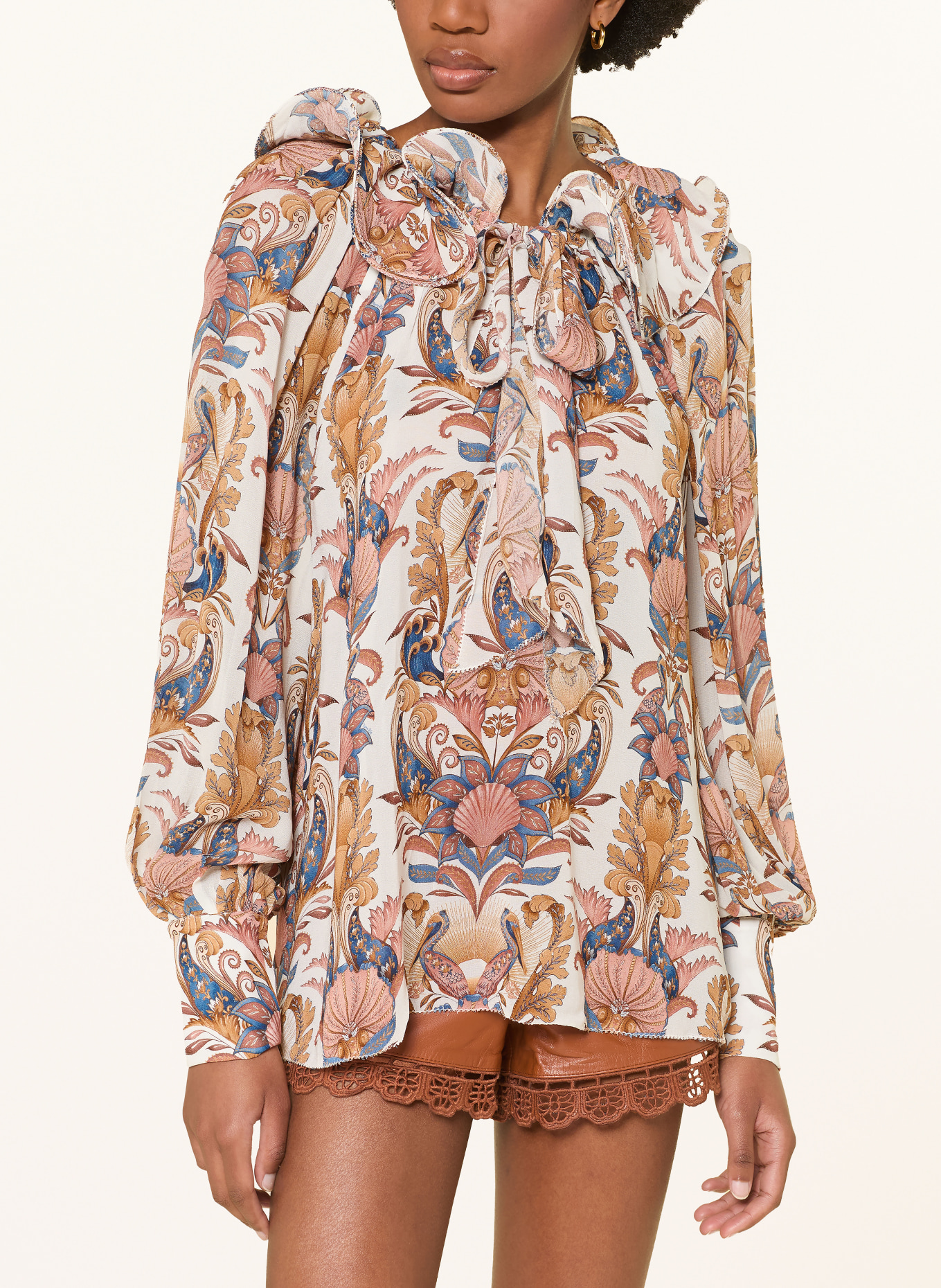 FARM RIO SEA GARDEN bow blouse: CREAM / DUSKY PINK / BLUE