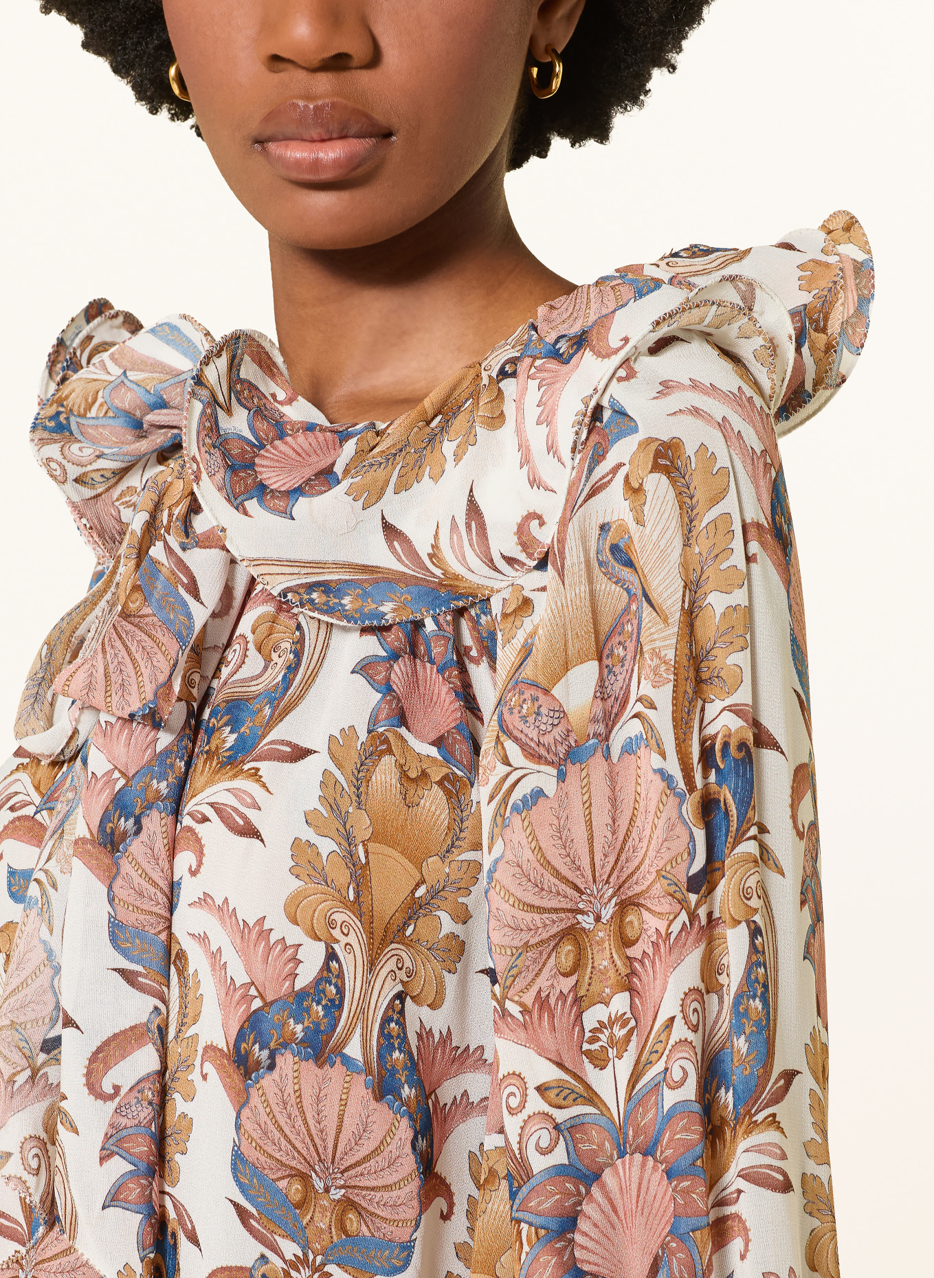 FARM RIO SEA GARDEN bow blouse: CREAM / DUSKY PINK / BLUE