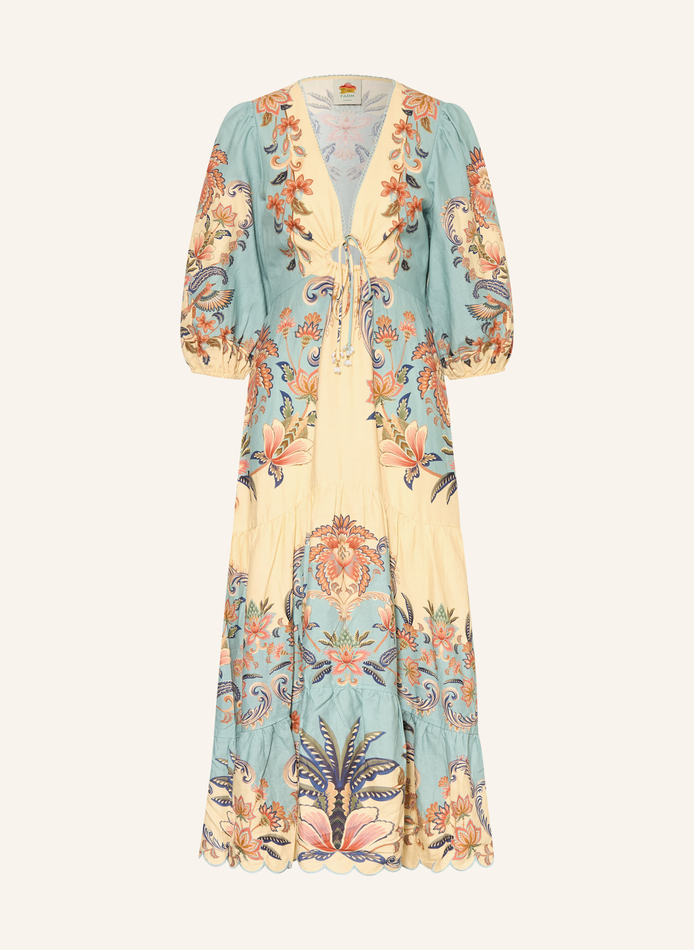 FARM RIO Jurk van linnen met ruches: LICHTGEEL / LICHTORANJE / TURQUOISE