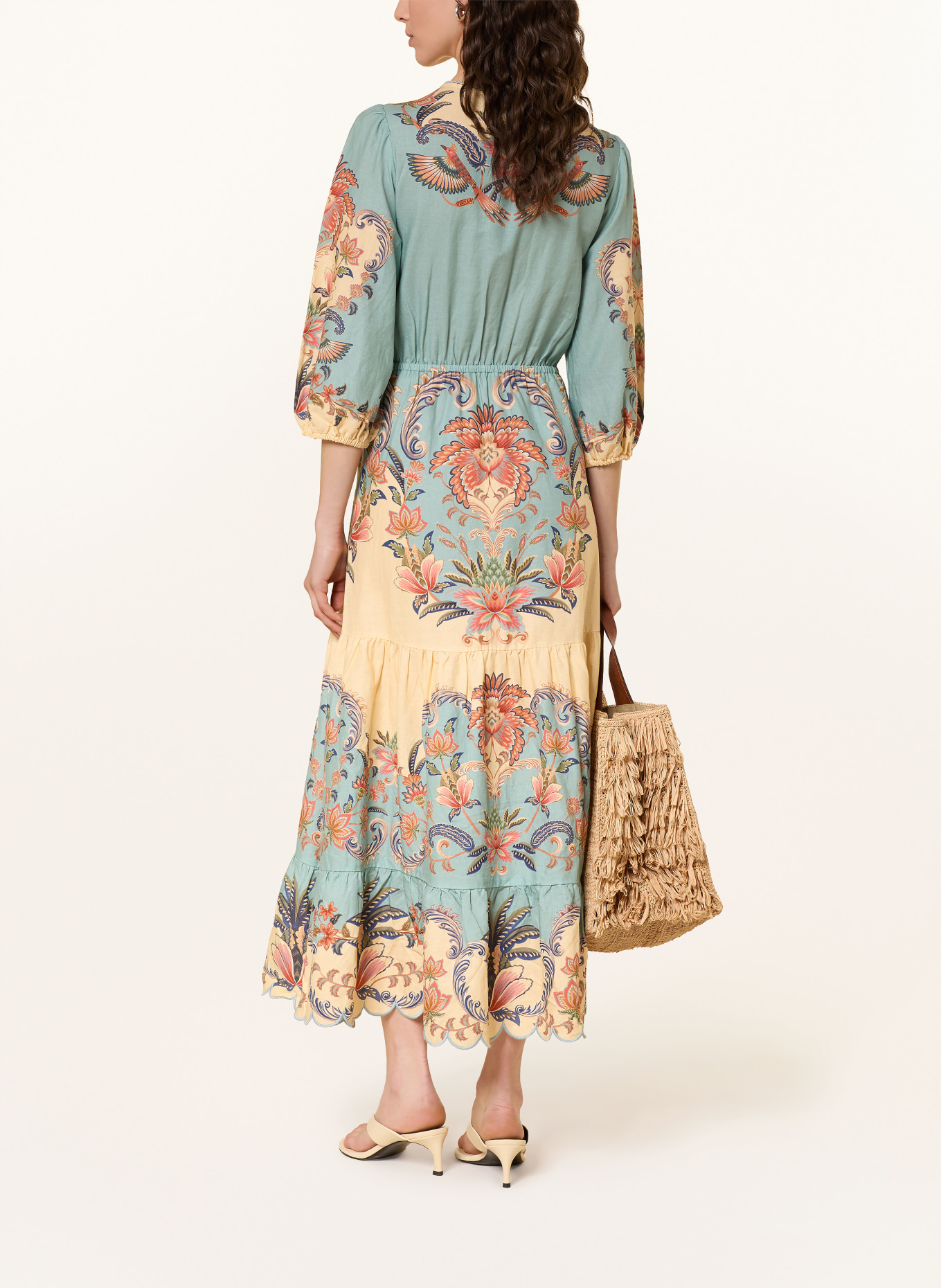 FARM RIO Jurk van linnen met ruches: LICHTGEEL / LICHTORANJE / TURQUOISE