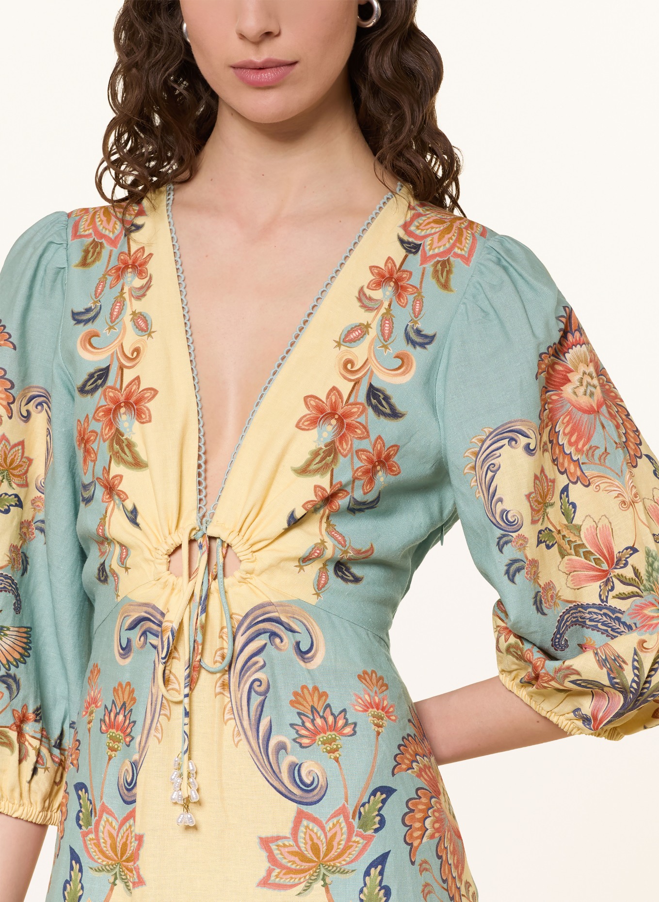 FARM RIO Jurk van linnen met ruches: LICHTGEEL / LICHTORANJE / TURQUOISE