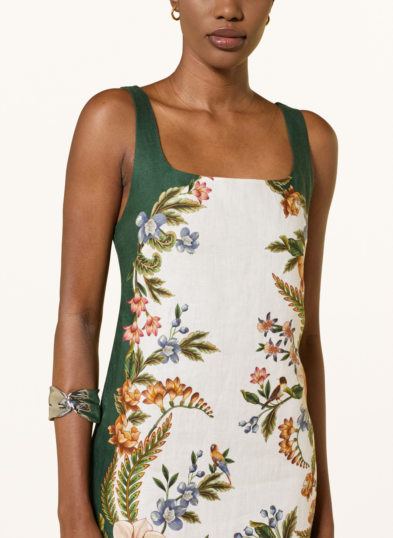 FARM RIO Leinenkleid: CREME / DUNKELORANGE / DUNKELGRÜN