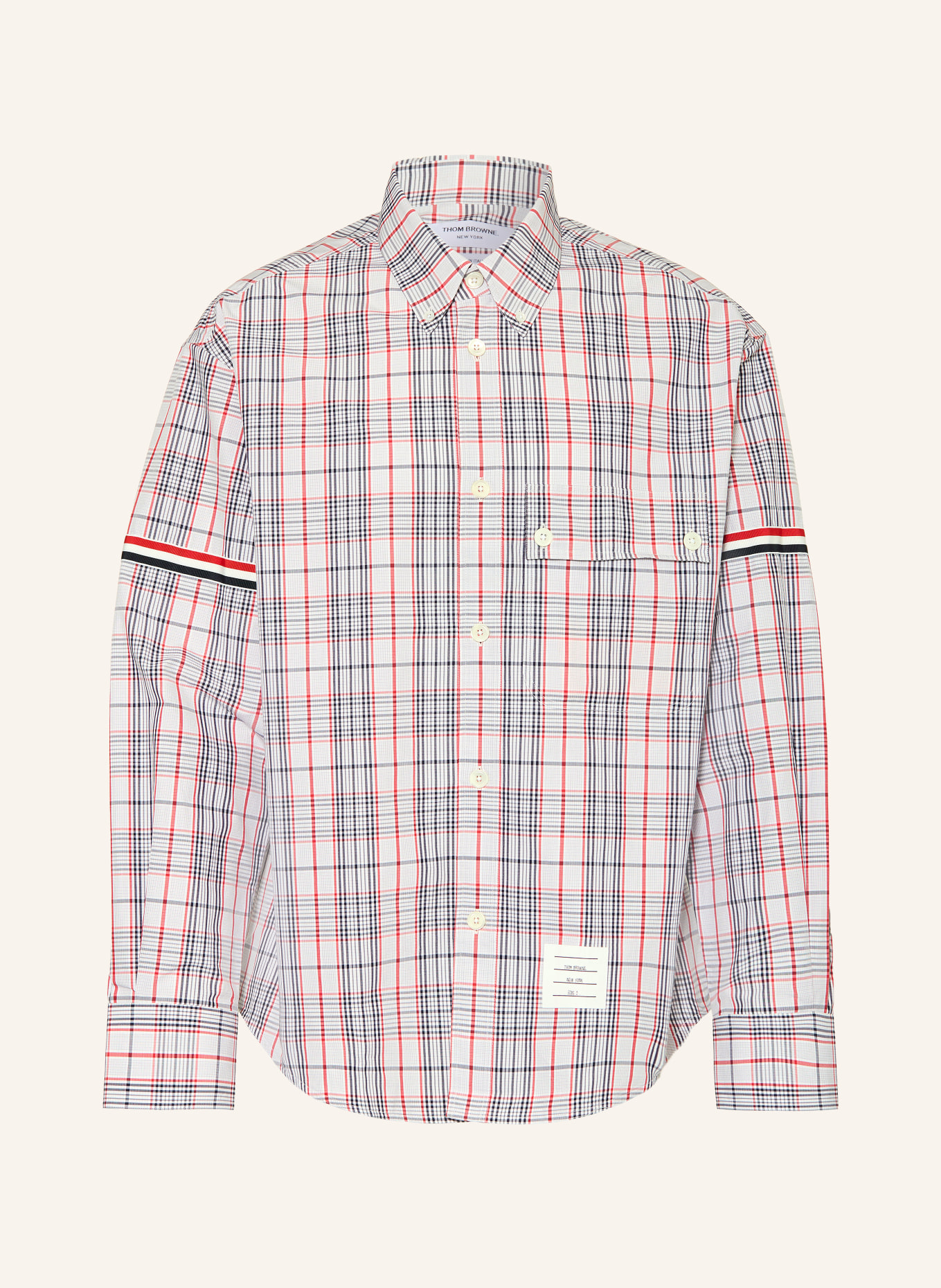 THOM BROWNE. Hemd Comfort Fit: HELLGRAU / ROT / SCHWARZ