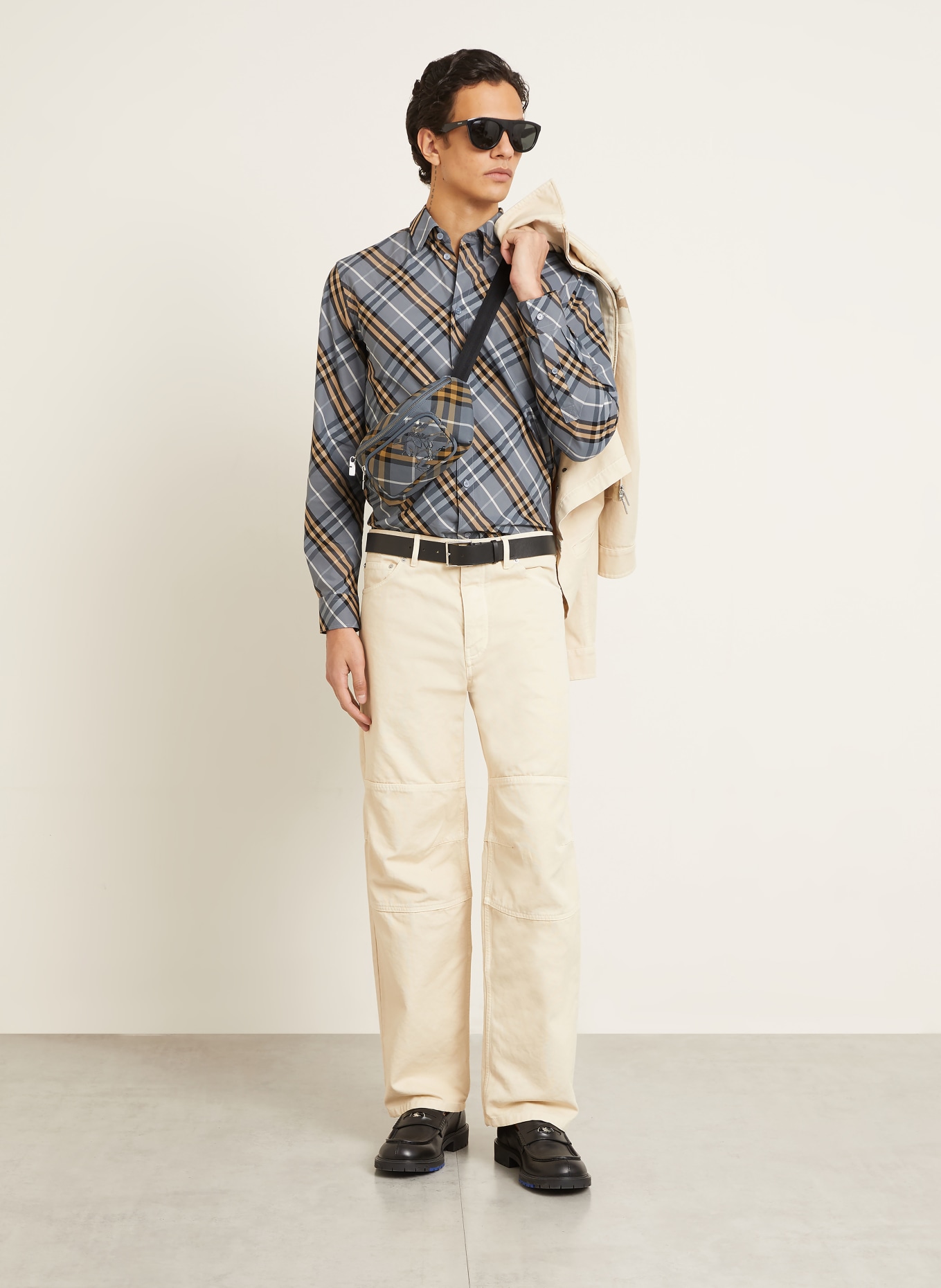 BURBERRY Overhemd ROBERT Slim Fit: BLAUWGRIJS / BEIGE / ZWART