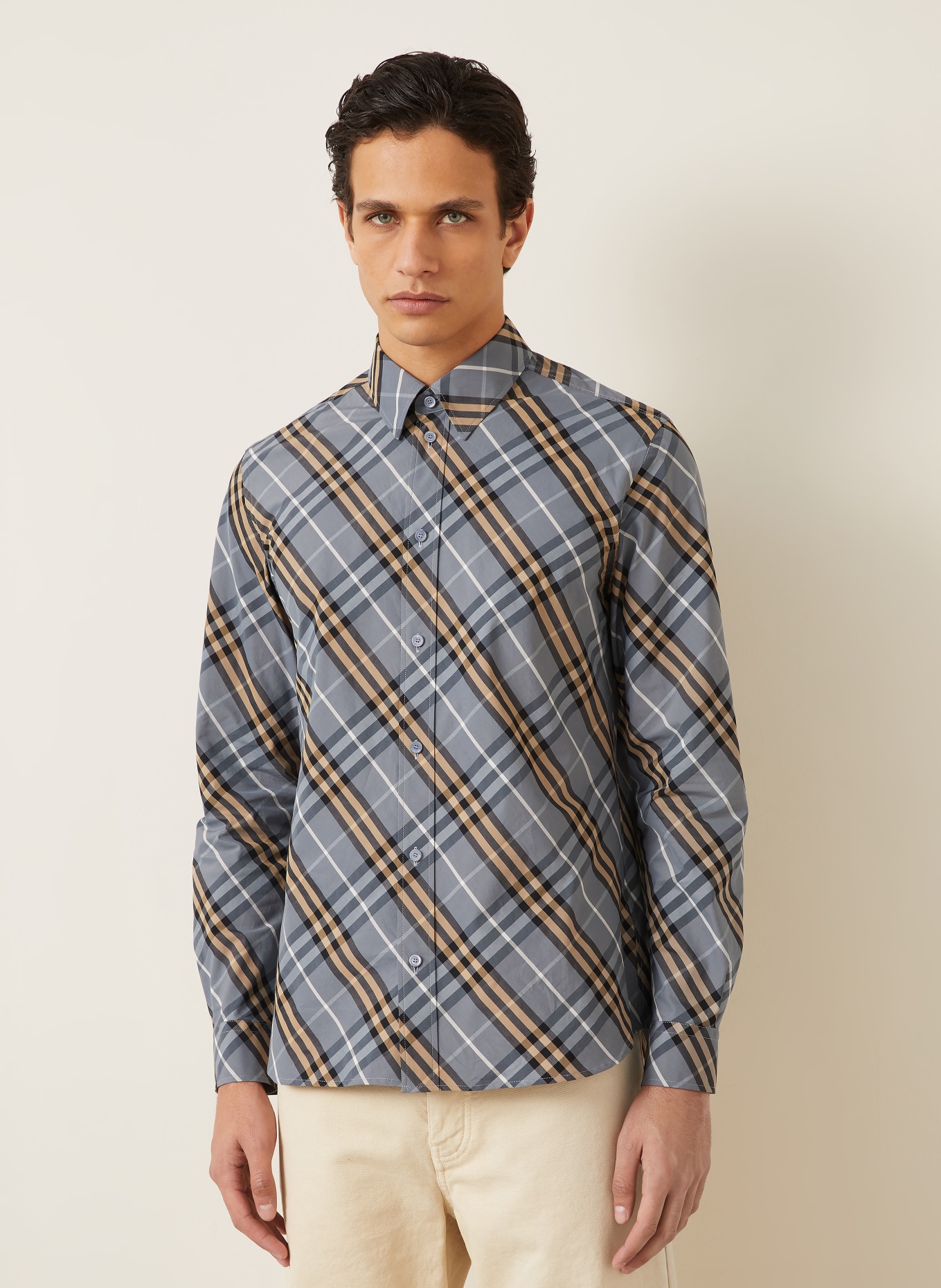 BURBERRY Overhemd ROBERT Slim Fit: BLAUWGRIJS / BEIGE / ZWART