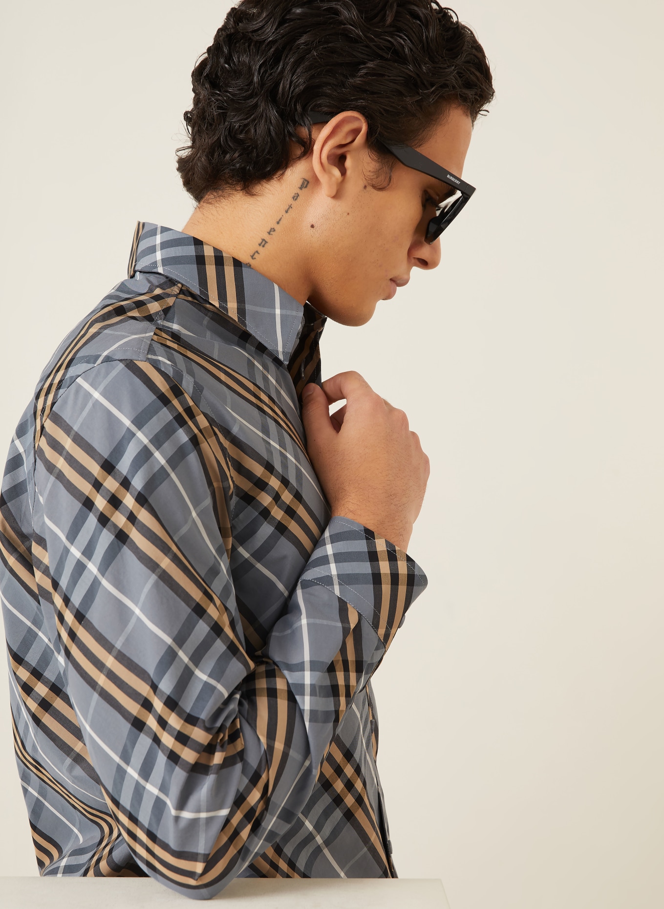 BURBERRY Overhemd ROBERT Slim Fit: BLAUWGRIJS / BEIGE / ZWART