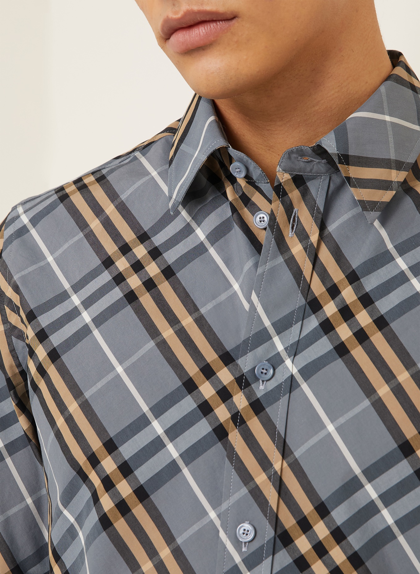 BURBERRY Overhemd ROBERT Slim Fit: BLAUWGRIJS / BEIGE / ZWART