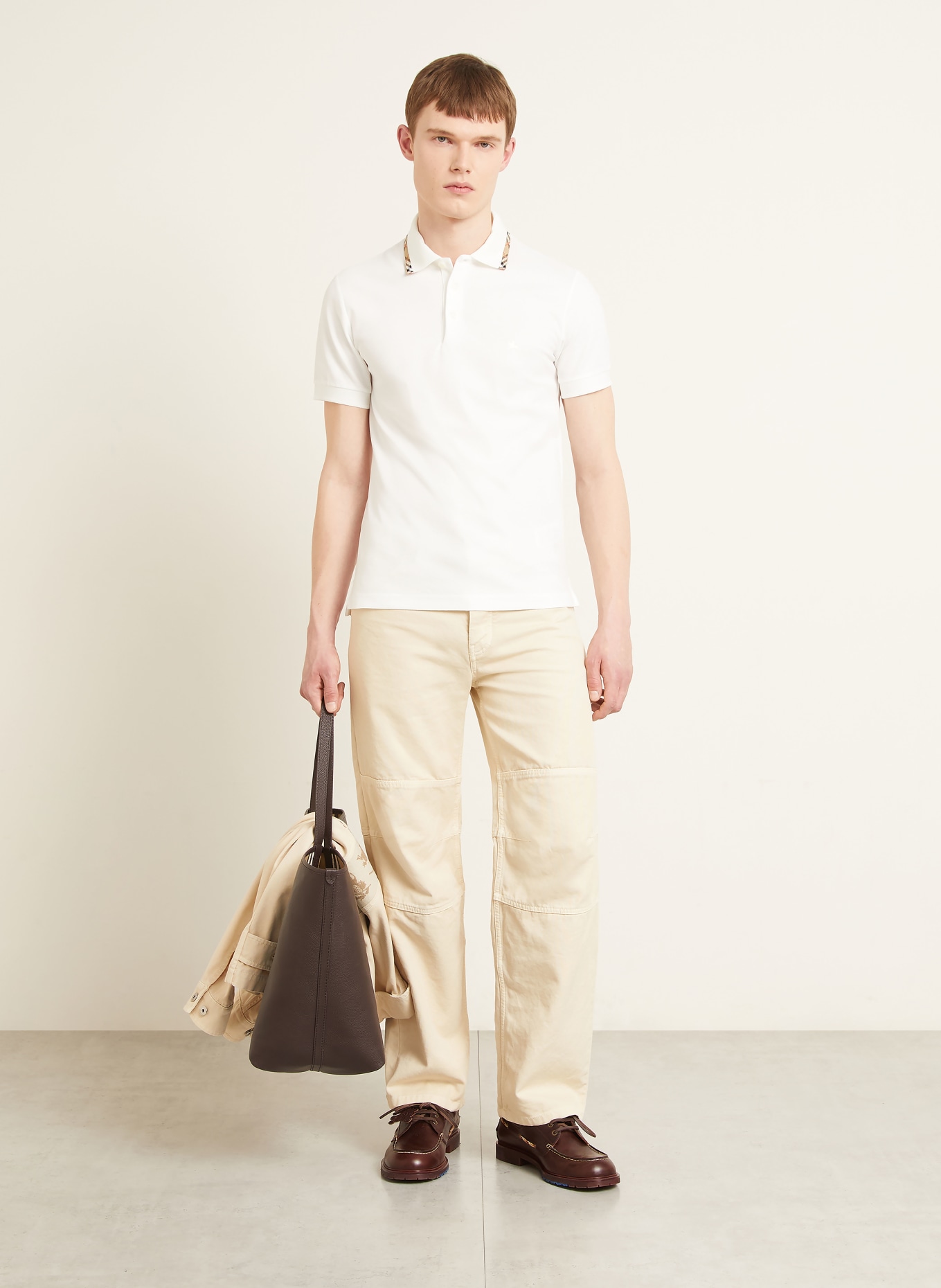 BURBERRY Piqué-poloshirt EDDIE: WIT / BEIGE / ROOD