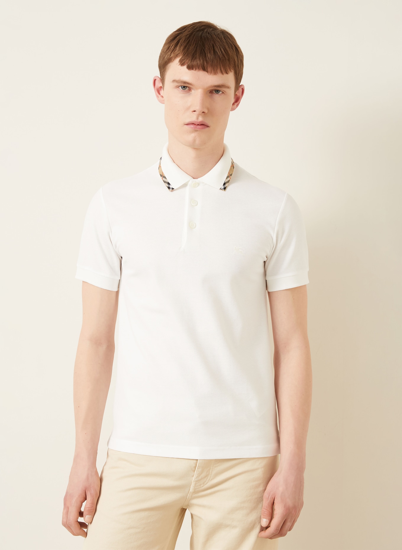 BURBERRY Piqué-poloshirt EDDIE: WIT / BEIGE / ROOD