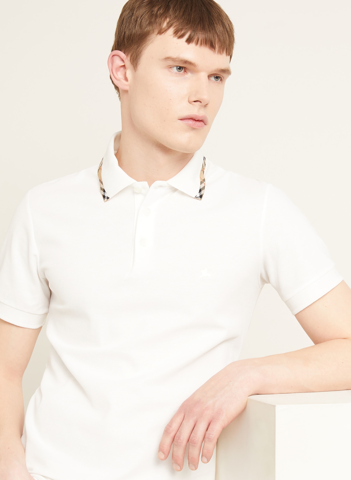 BURBERRY Piqué-poloshirt EDDIE: WIT / BEIGE / ROOD