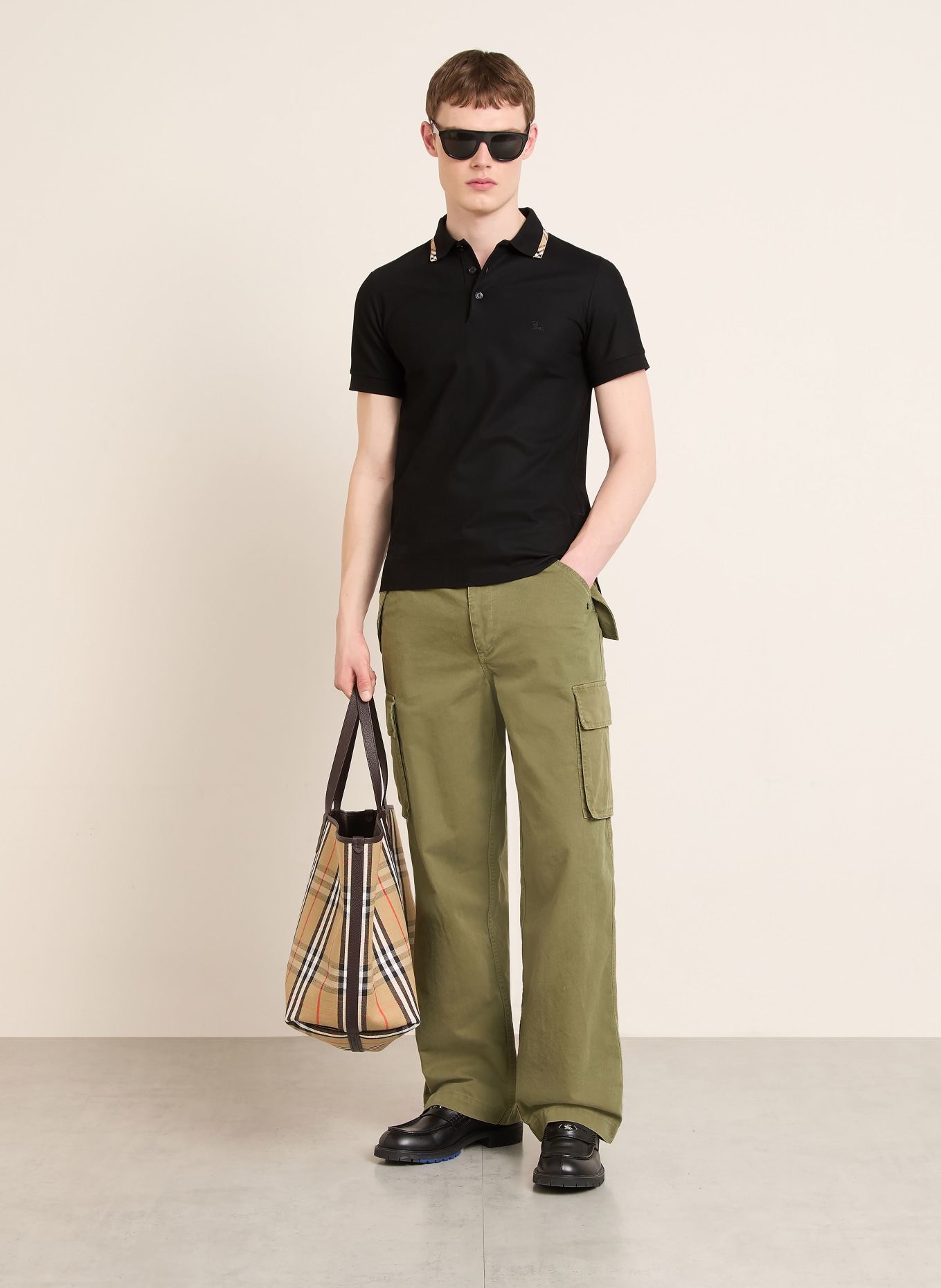 BURBERRY Piqué-poloshirt EDDIE: ZWART / BEIGE / ROOD