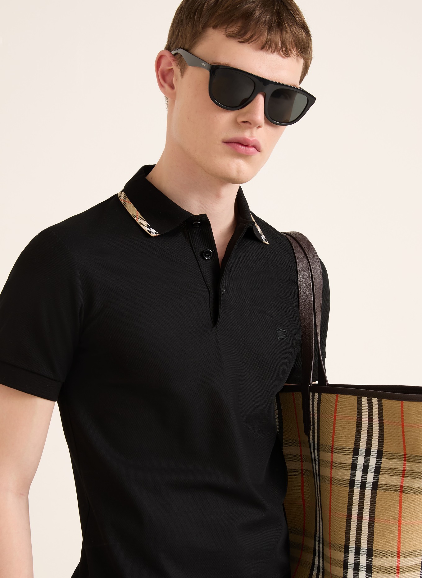 BURBERRY Piqué-poloshirt EDDIE: ZWART / BEIGE / ROOD
