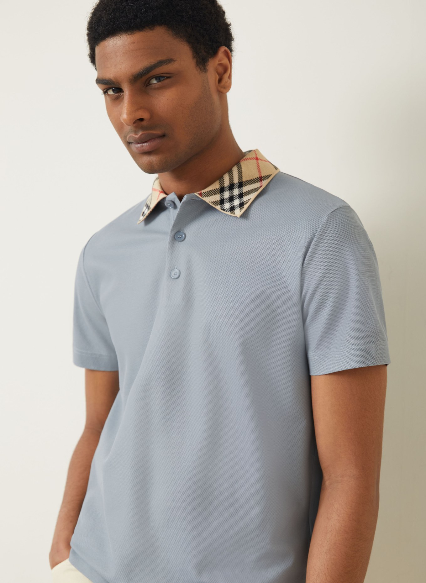 BURBERRY Polo piqué EVAN: BLEU GRIS