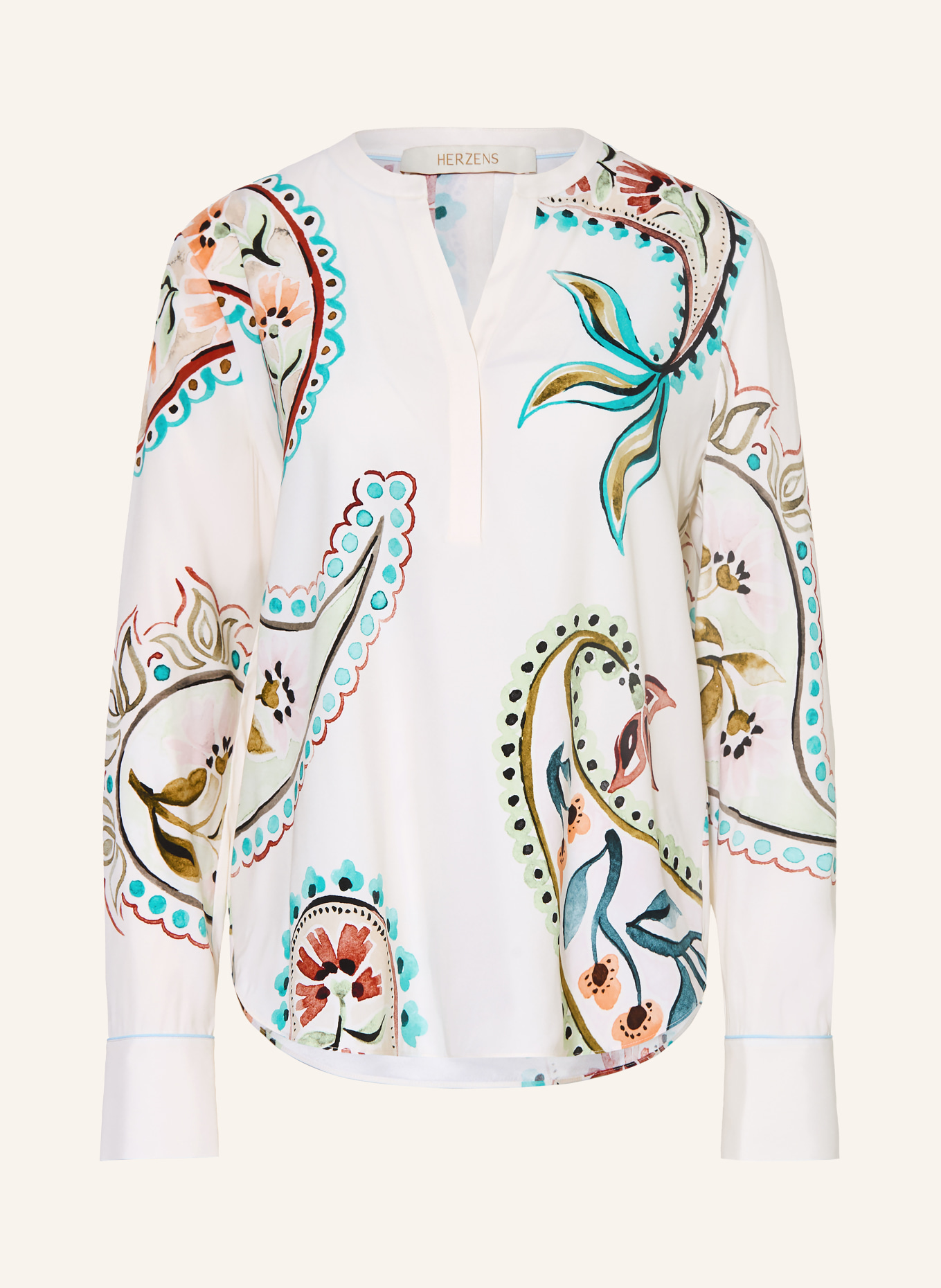 HERZENS Silk blouse shirt: WHITE / RED / GREEN