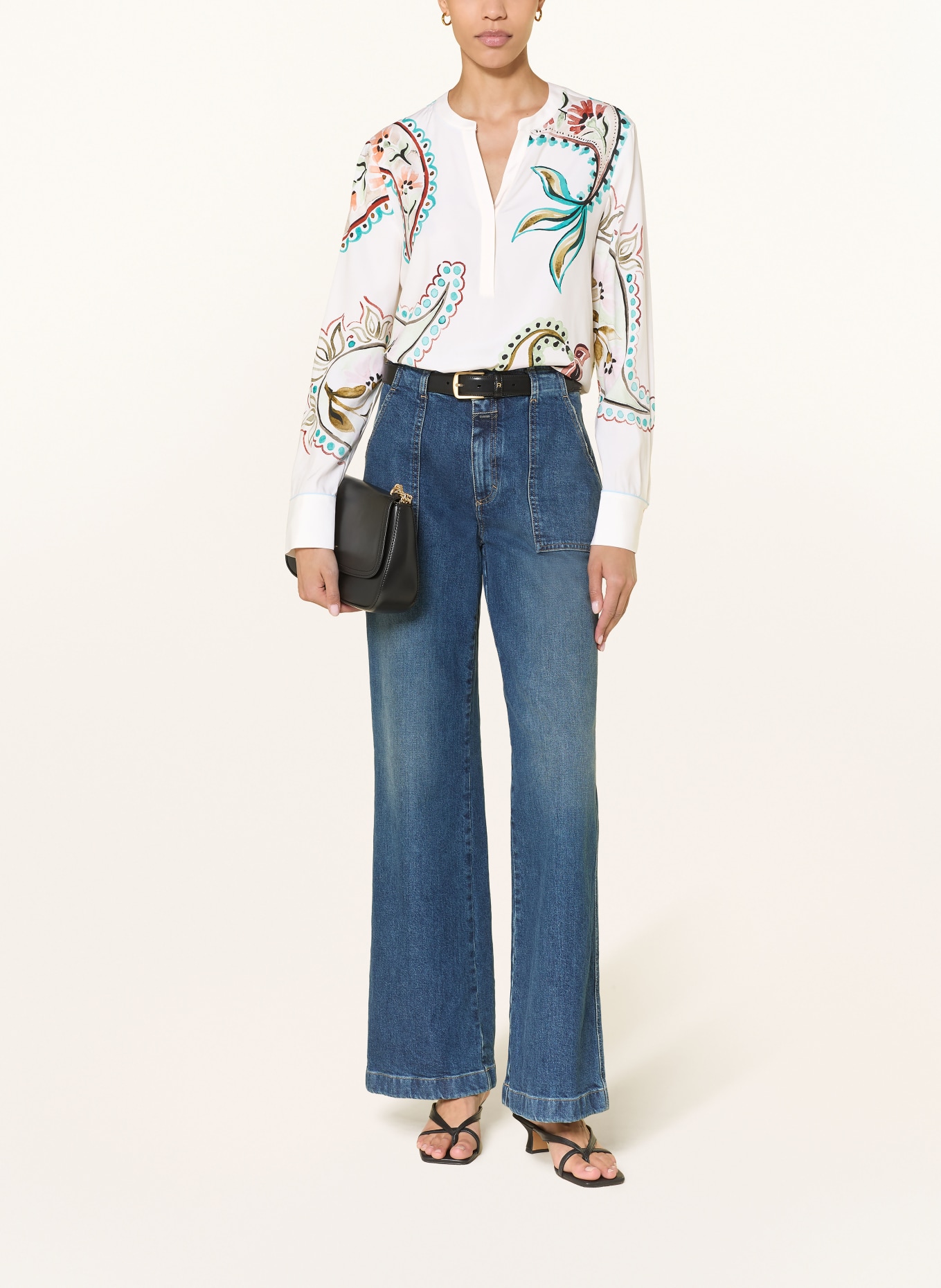 HERZENS Silk blouse shirt: WHITE / RED / GREEN