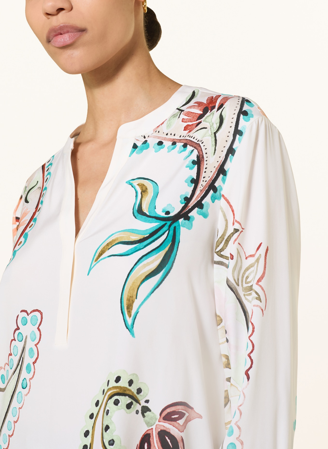 HERZENS Silk blouse shirt: WHITE / RED / GREEN