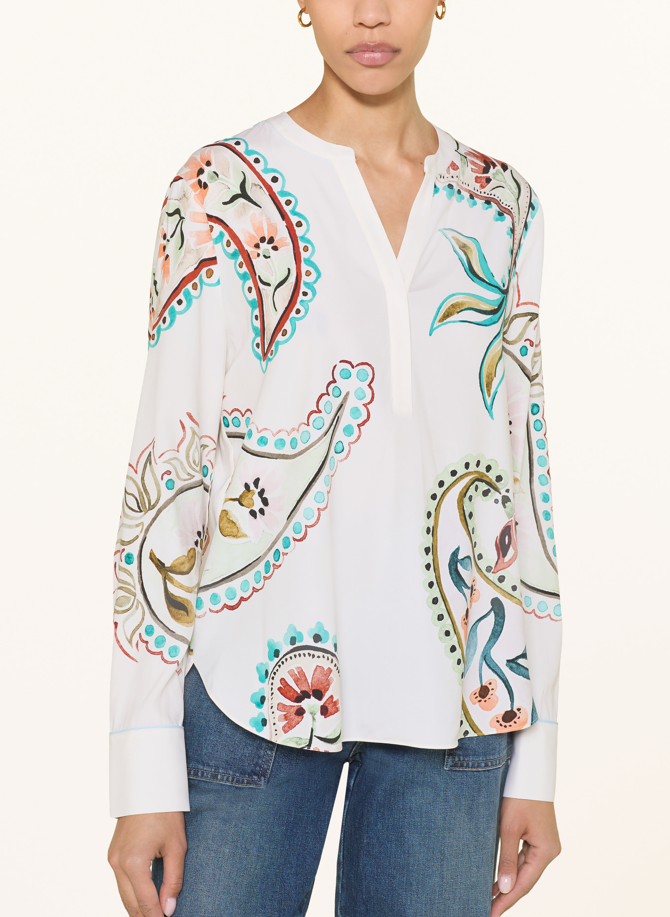 HERZENS Silk blouse shirt: WHITE / RED / GREEN