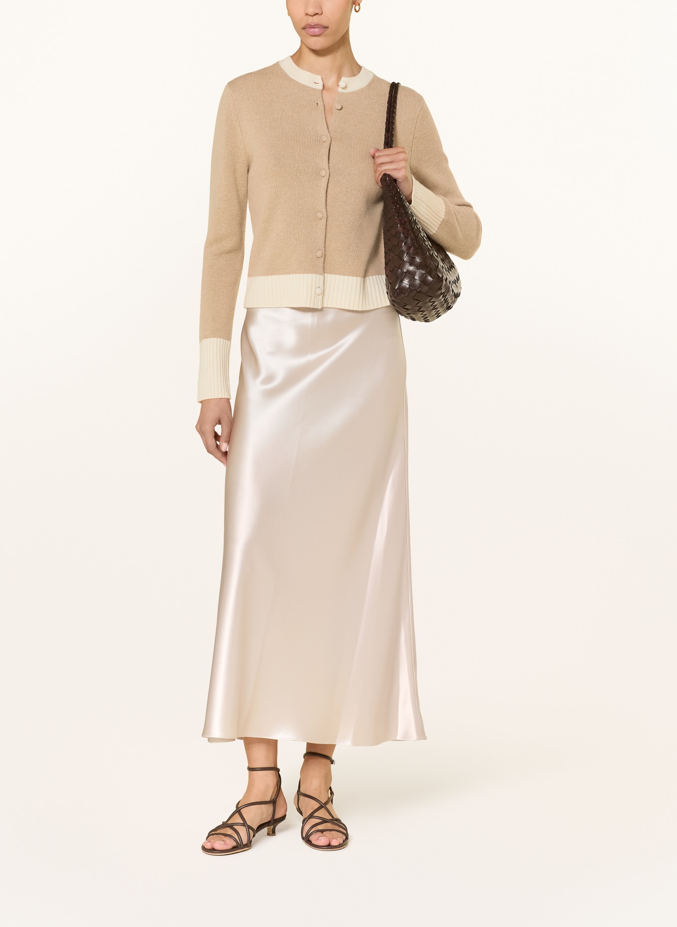 HERZENS satin skirt: LIGHT BROWN