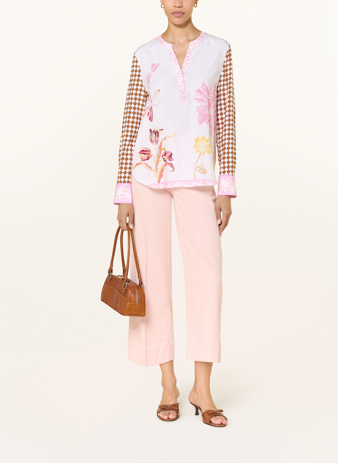 HERZENS Blusenshirt aus Seide: WEISS / BRAUN / ROSA