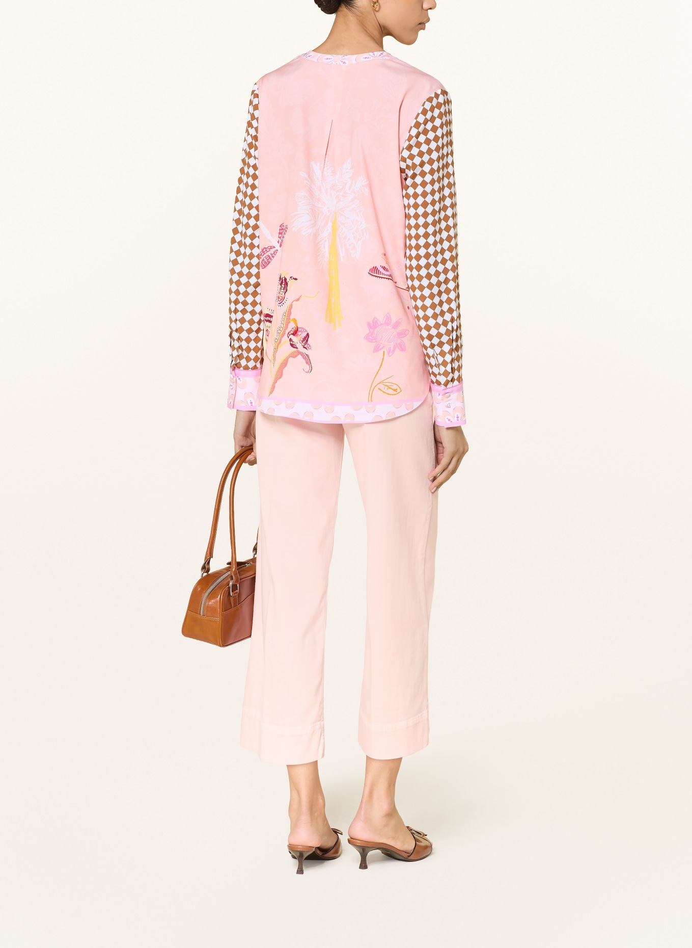 HERZENS Blusenshirt aus Seide: WEISS / BRAUN / ROSA