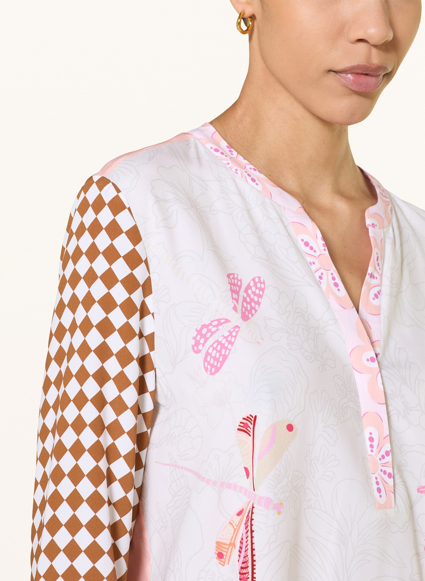 HERZENS Blusenshirt aus Seide: WEISS / BRAUN / ROSA