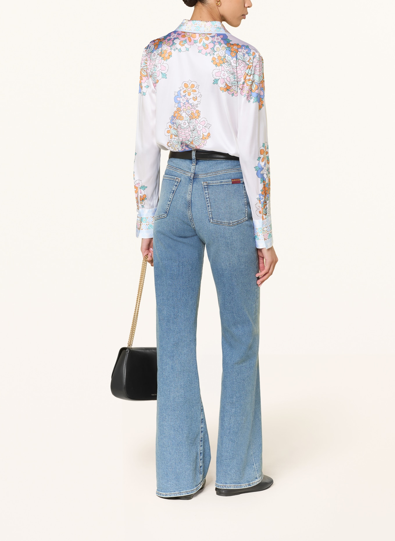 HERZENS Zijden overhemdblouse: WIT / ORANJE / BLAUW